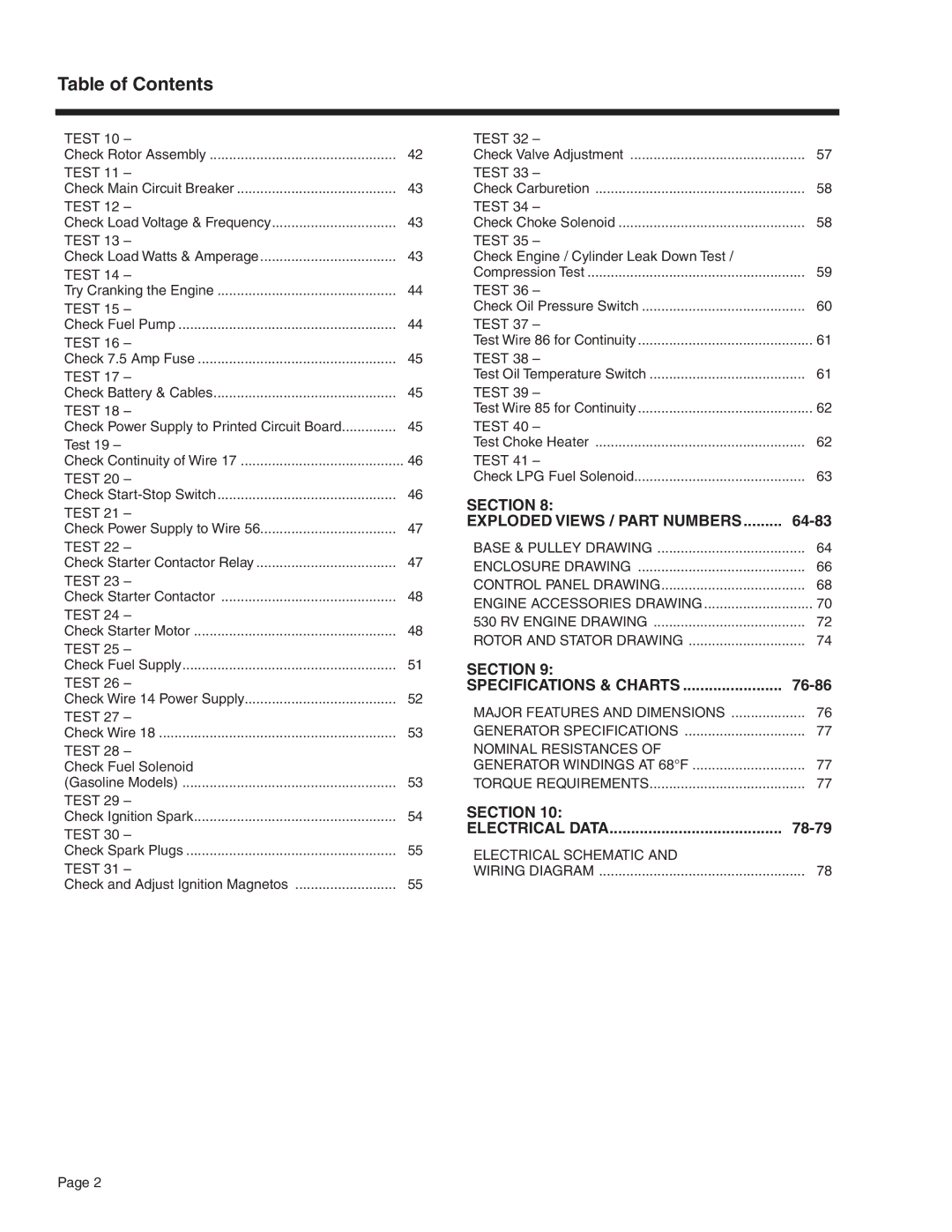 Generac Power Systems 5414, 5412, 5411, 5413, 5415, 5410 manual Section Electrical Data 78-79 