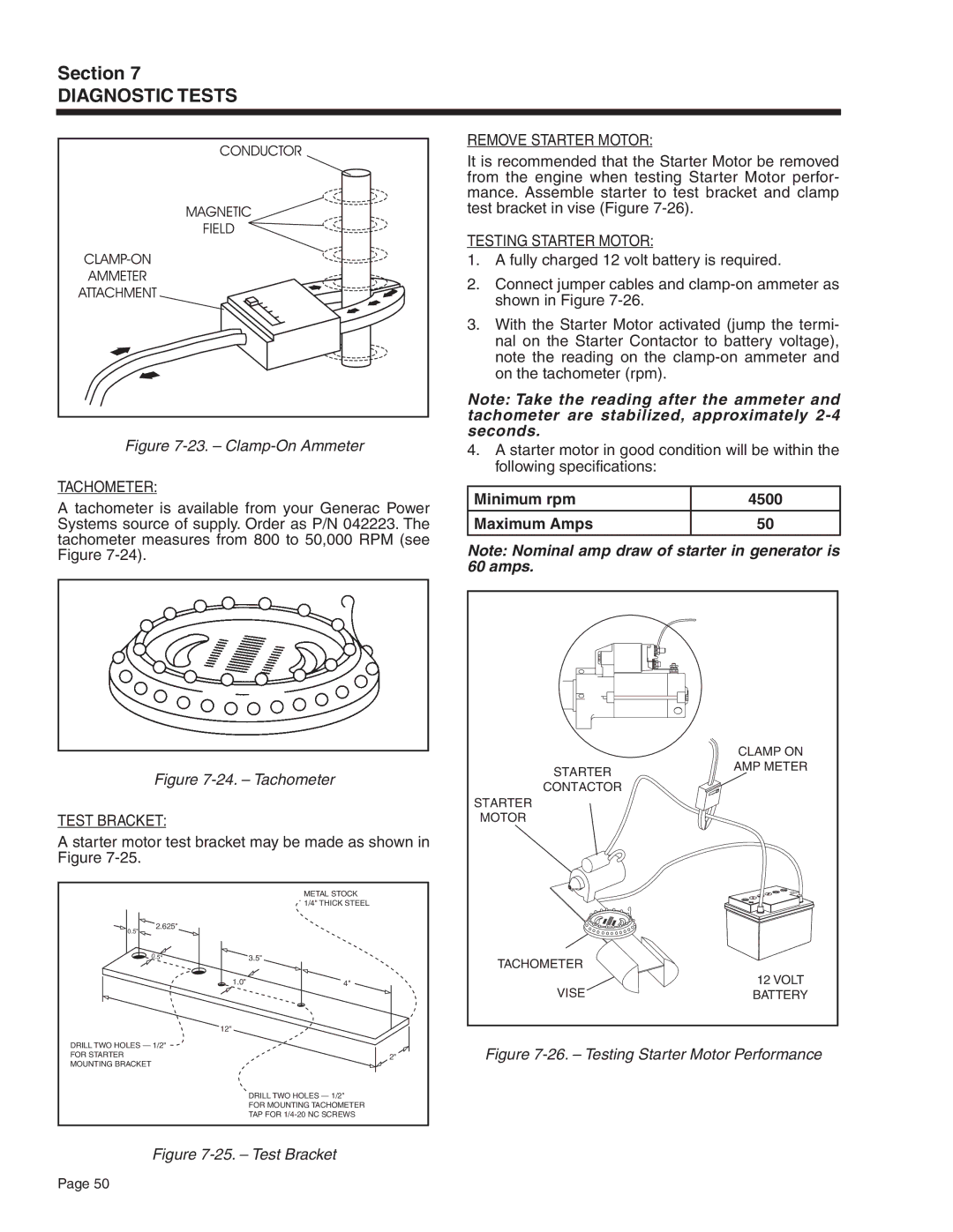 Generac Power Systems 5414, 5412, 5411, 5413, 5415, 5410 manual Minimum rpm 4500 Maximum Amps 