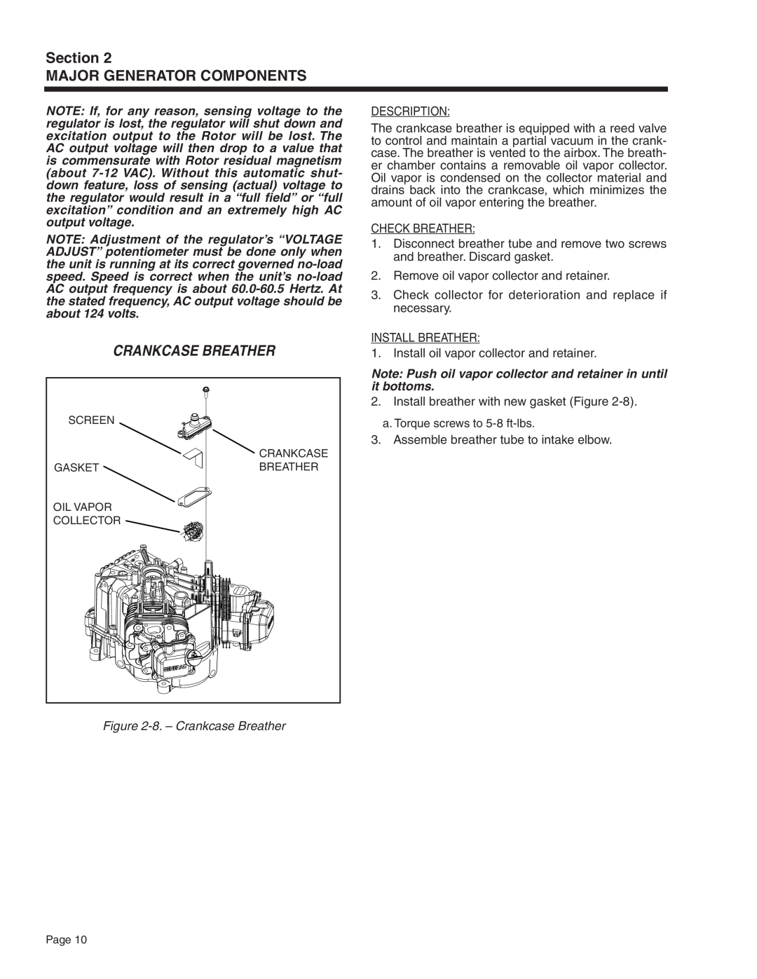 Generac Power Systems 5412 8. - Crankcase Breather, Note Push oil vapor collector and retainer in until it bottoms 