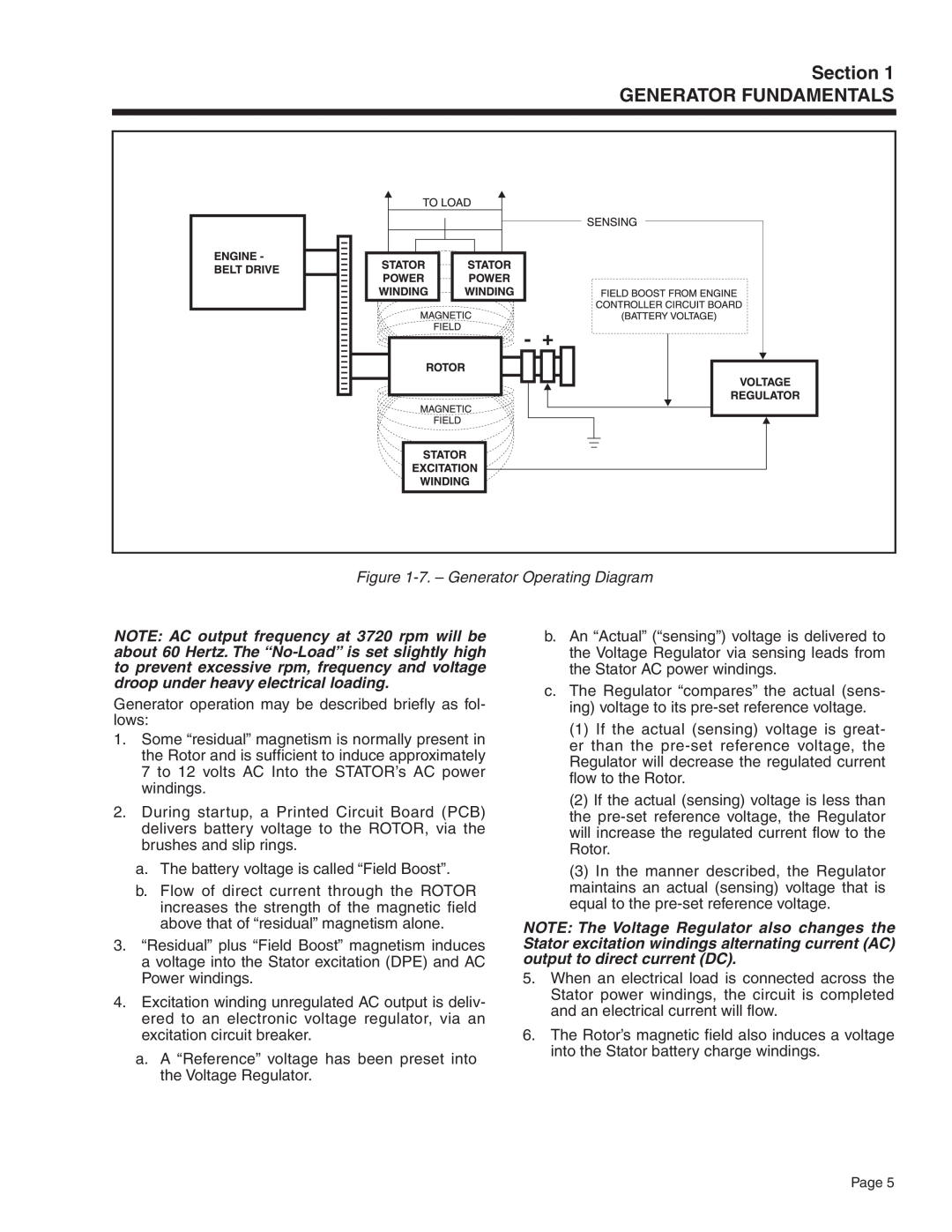 Generac Power Systems 5411, 5412, 5413, 5415, 5414, 5410 manual 7. - Generator Operating Diagram, Section GENERATOR FUNDAMENTALS 