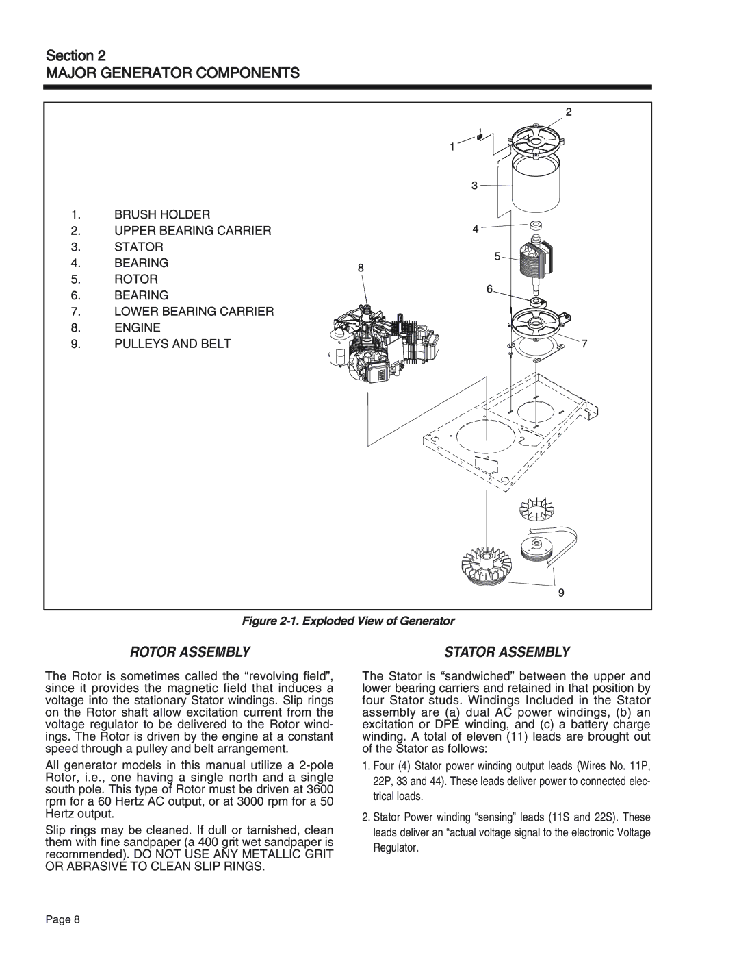 Generac Power Systems 75, 55, 65 manual Rotor Assembly, Stator Assembly 