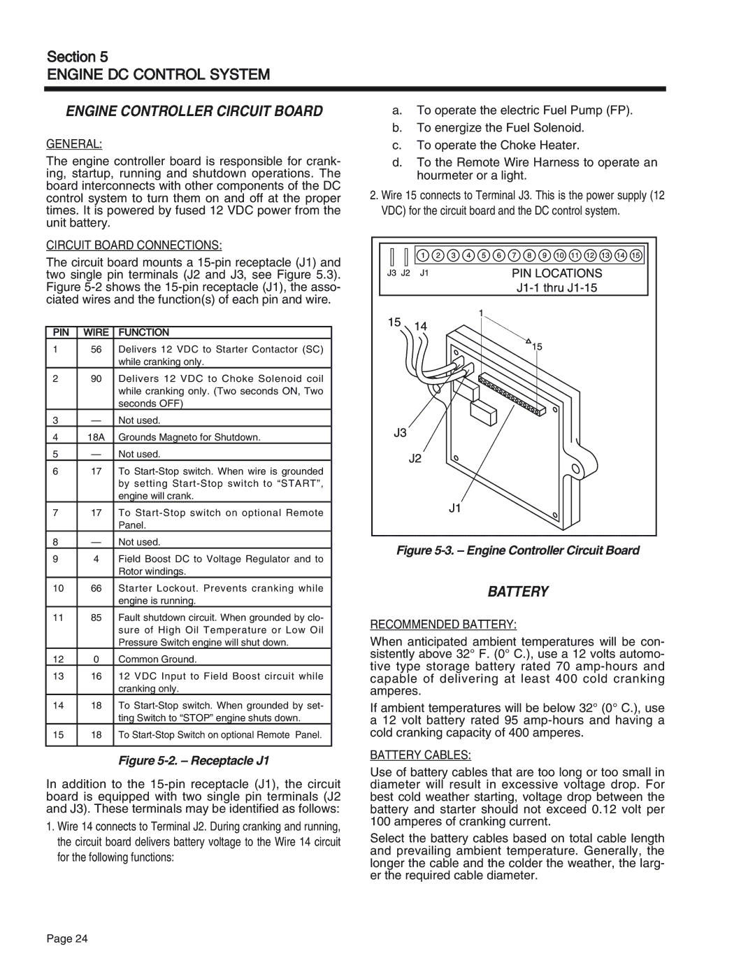 Generac Power Systems 65, 55, 75 manual Engine Controller Circuit Board, Circuit Board Connections, Recommended Battery 