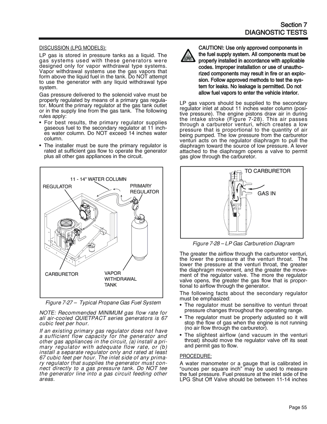 Generac Power Systems 55, 75, 65 manual Discussion LPG Models, LP Gas Carburetion Diagram 