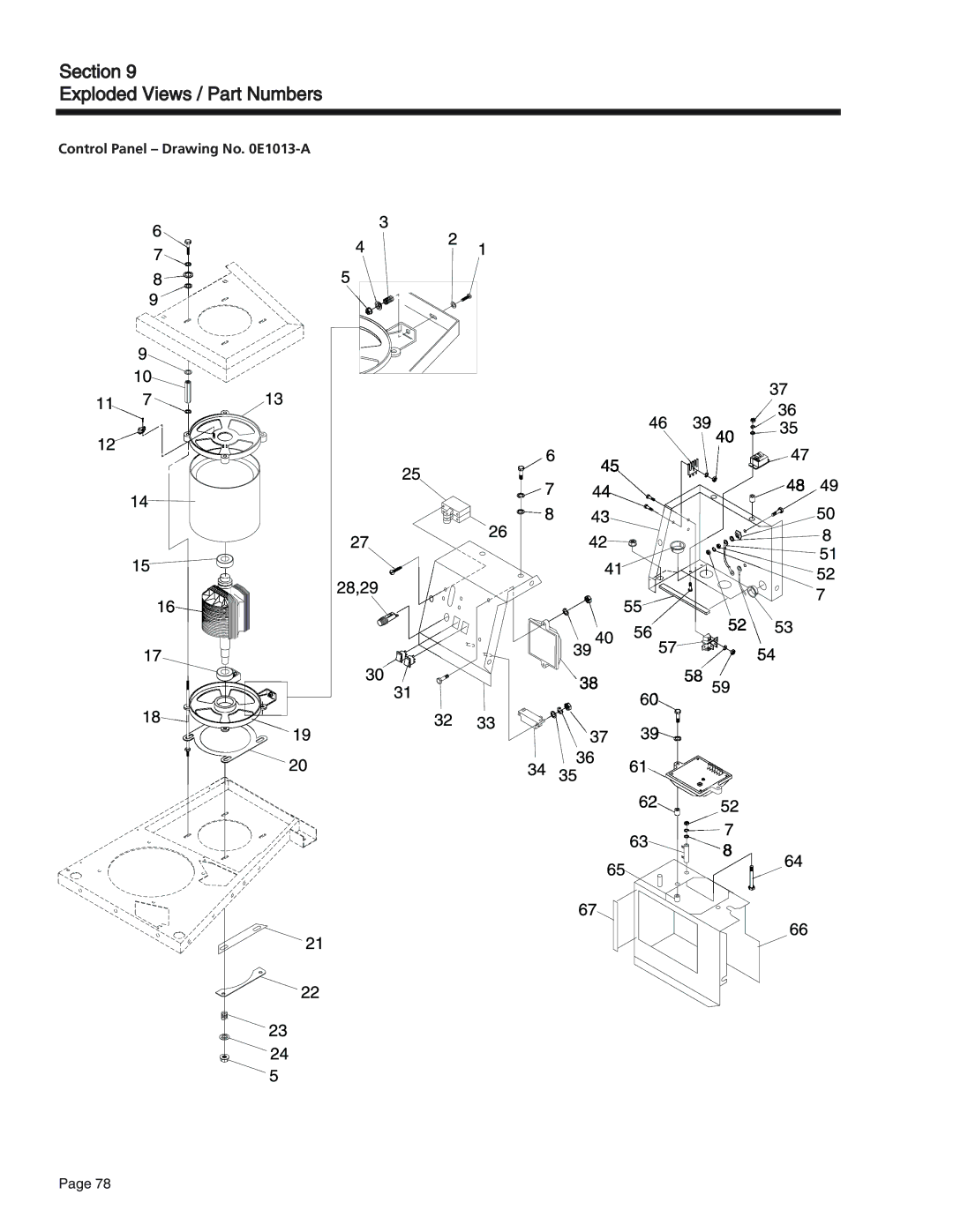 Generac Power Systems 65, 55, 75 manual Control Panel Drawing No E1013-A 