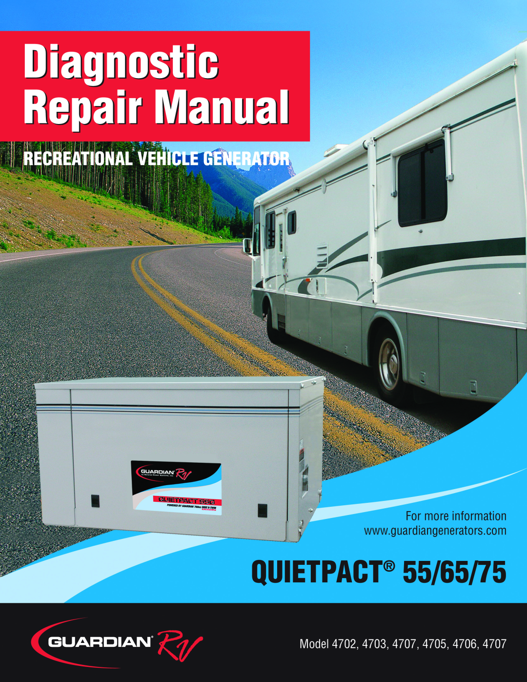 Generac Power Systems manual Diagnostic Repair Manual, QUIETPACT 55/65/75, Recreational Vehicle Generator 