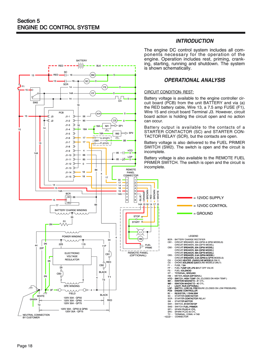 Generac Power Systems 65, 55, 75 manual Section ENGINE DC CONTROL SYSTEM, Introduction, Operational Analysis 