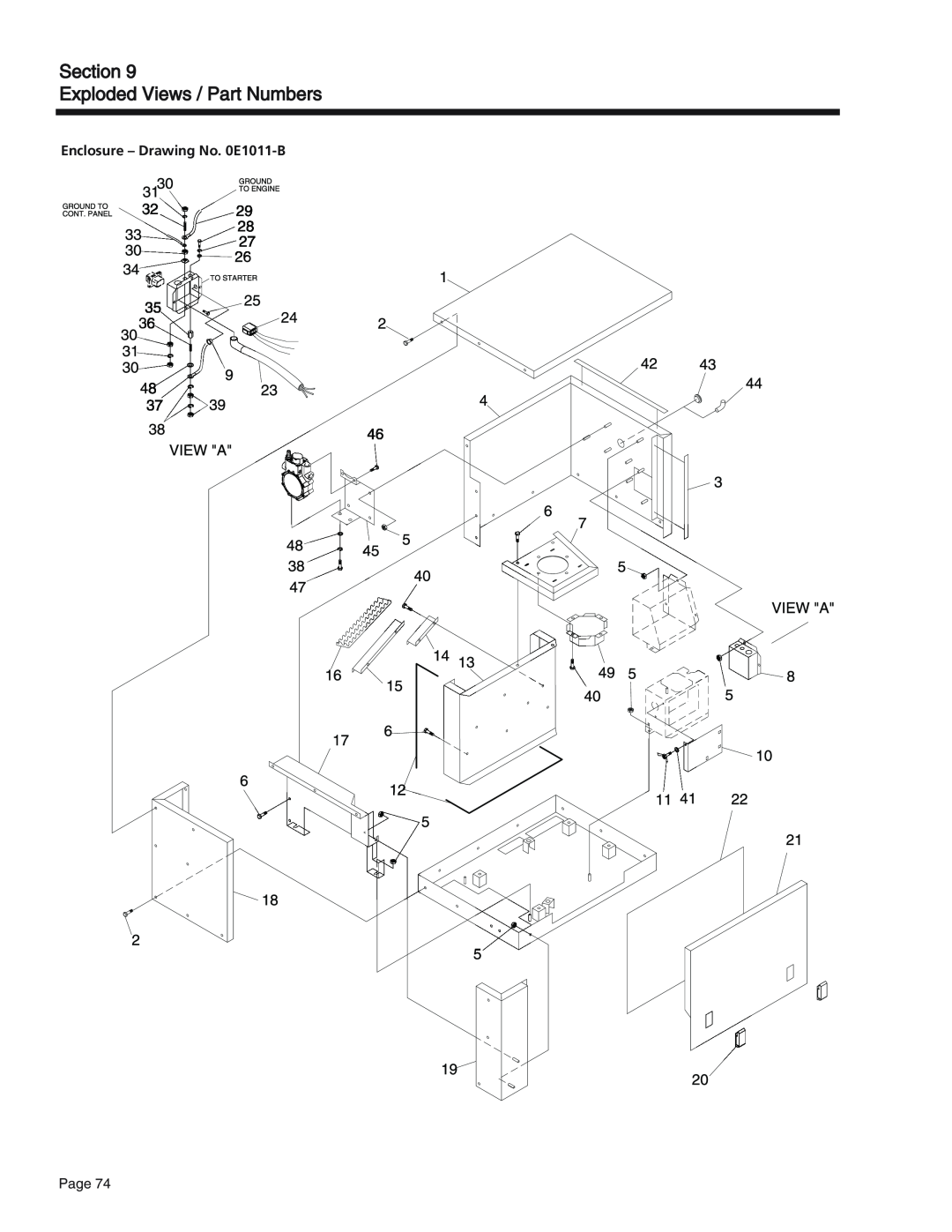 Generac Power Systems 75, 55, 65 manual Section Exploded Views / Part Numbers, Enclosure – Drawing No. 0E1011-B 