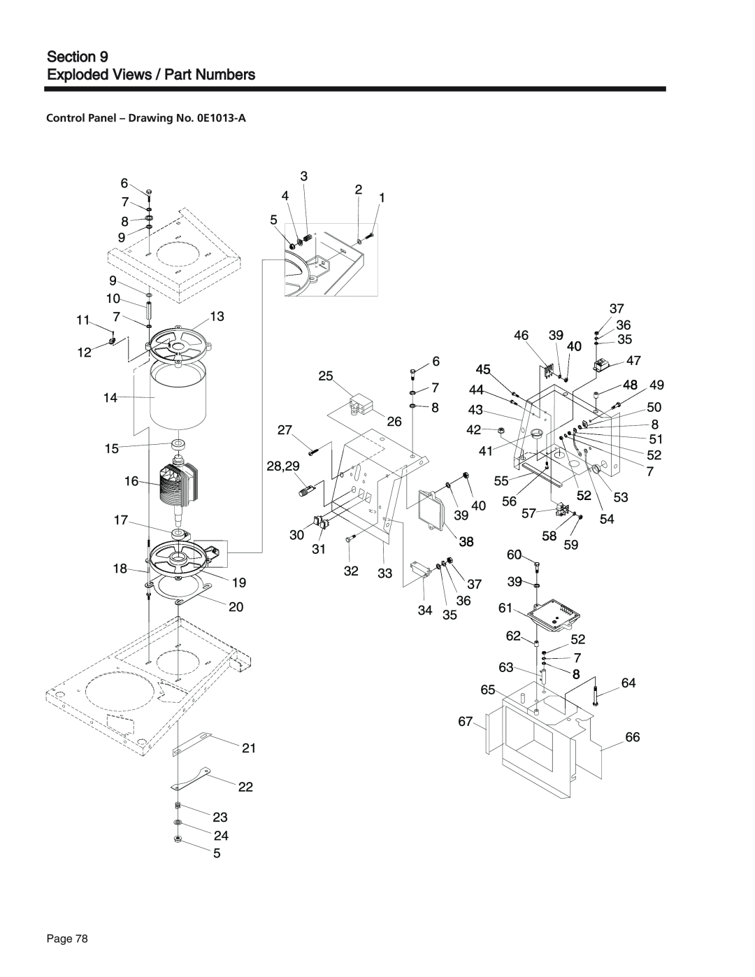 Generac Power Systems 65, 55, 75 manual Section Exploded Views / Part Numbers, Control Panel - Drawing No. 0E1013-A 