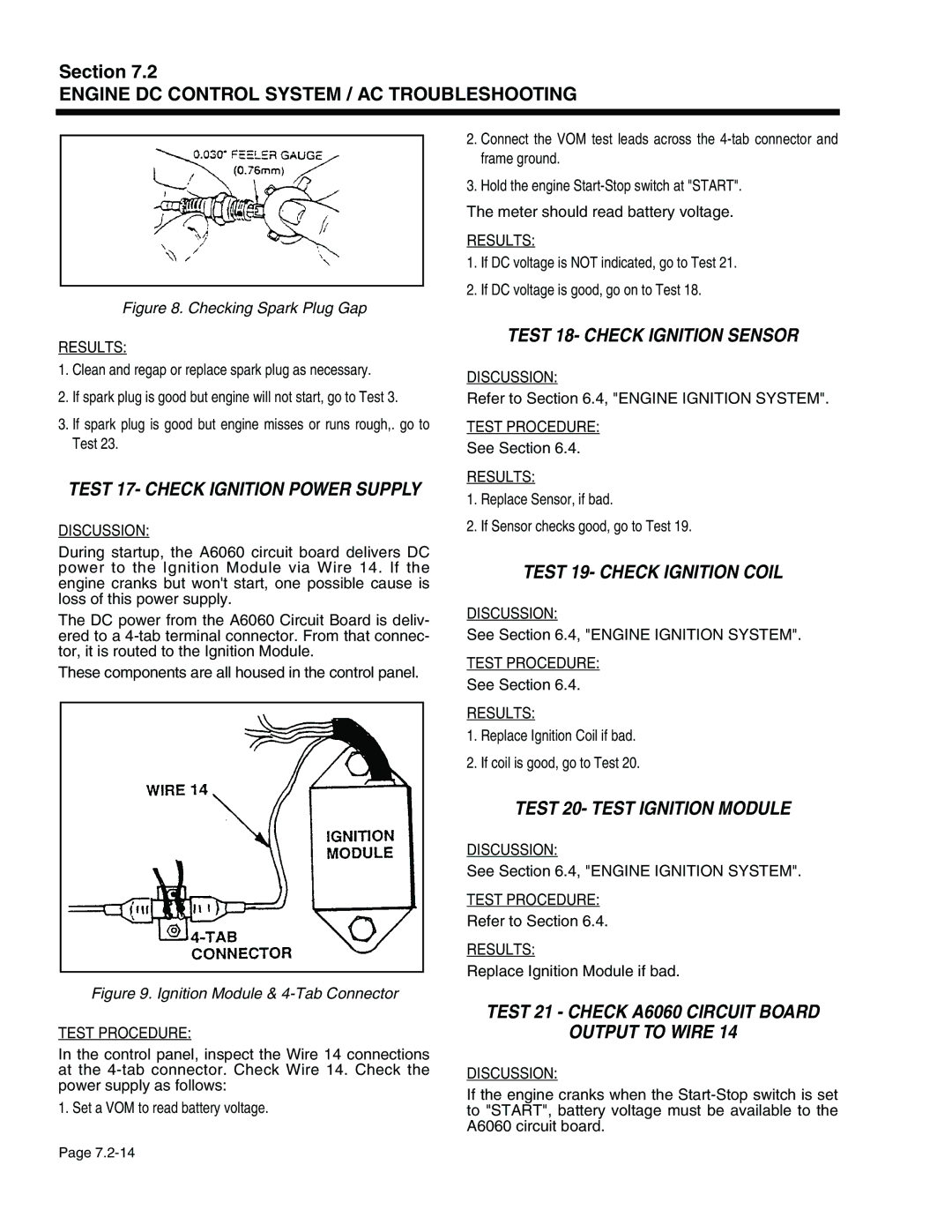 Generac Power Systems 940-2 Test 18- Check Ignition Sensor, Test 19- Check Ignition Coil, Test 20- Test Ignition Module 