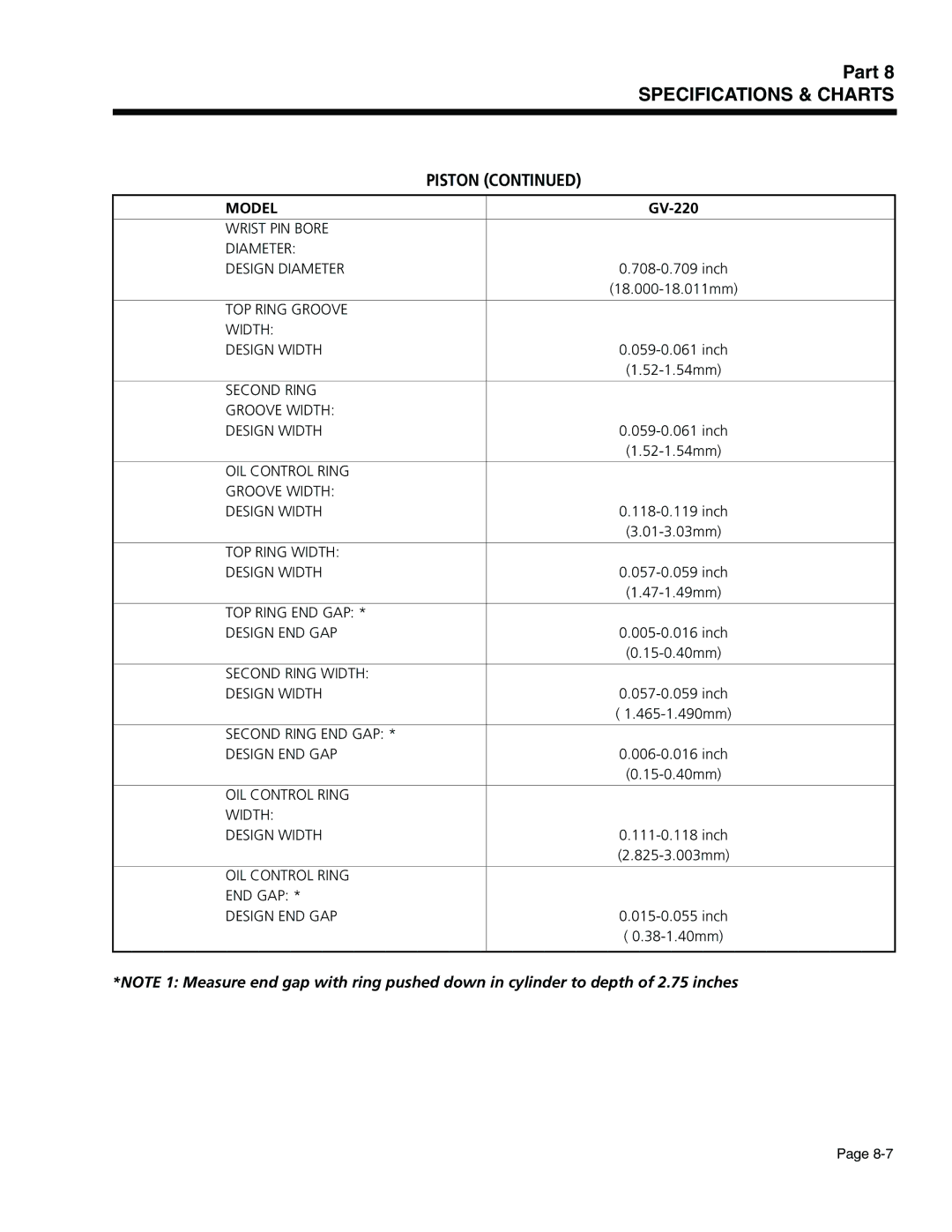 Generac Power Systems 941-2, 940-2 service manual Wrist PIN Bore Diameter Design Diameter 