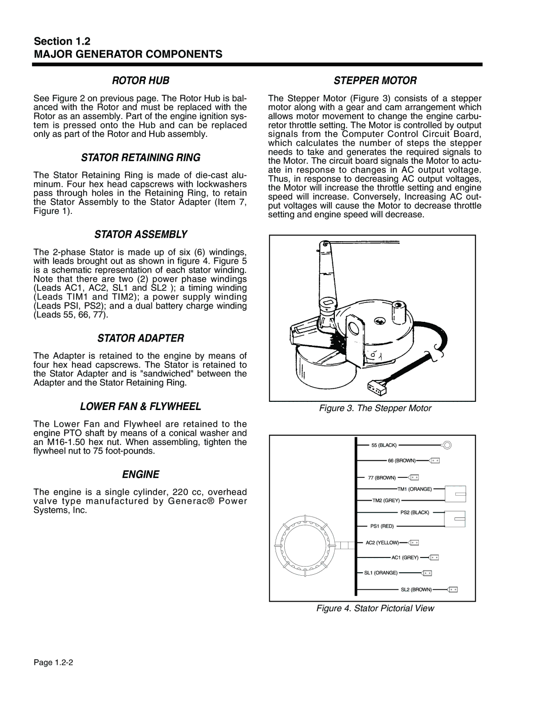 Generac Power Systems 940-2 Rotor HUB, Stator Retaining Ring, Stepper Motor, Stator Assembly, Stator Adapter, Engine 