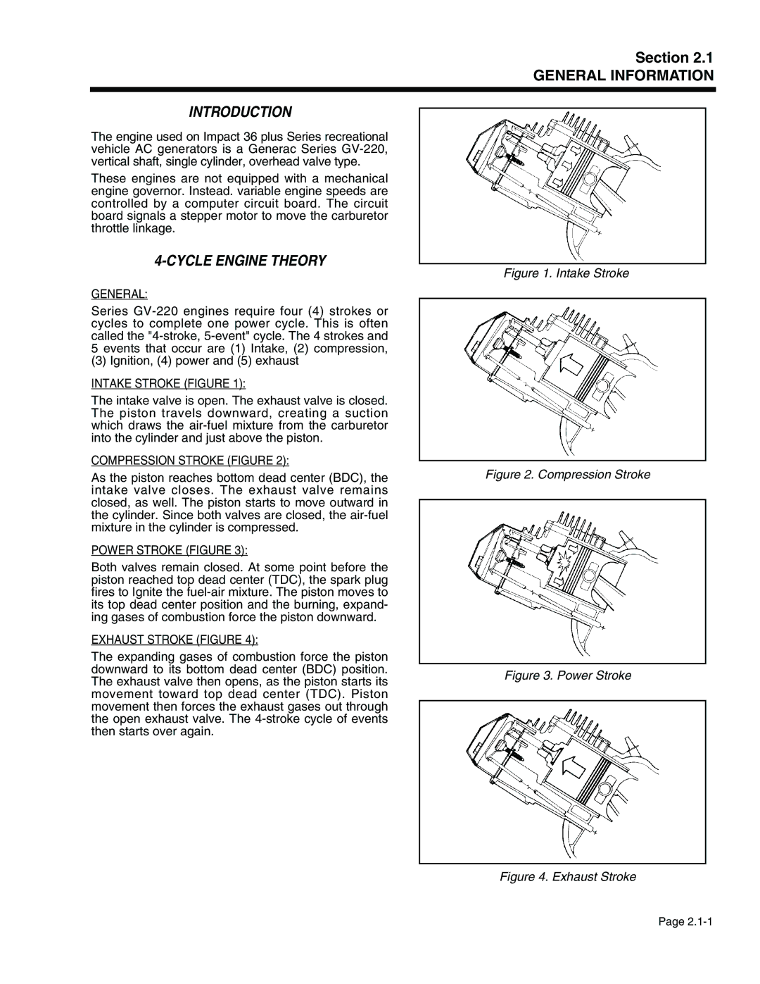 Generac Power Systems 941-2 Cycle Engine Theory, Intake Stroke Figure, Compression Stroke Figure, Power Stroke Figure 