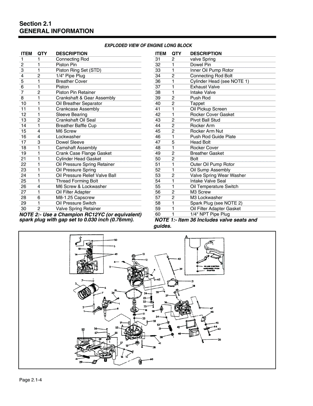 Generac Power Systems 940-2, 941-2 service manual Exploded View of Engine Long Block 