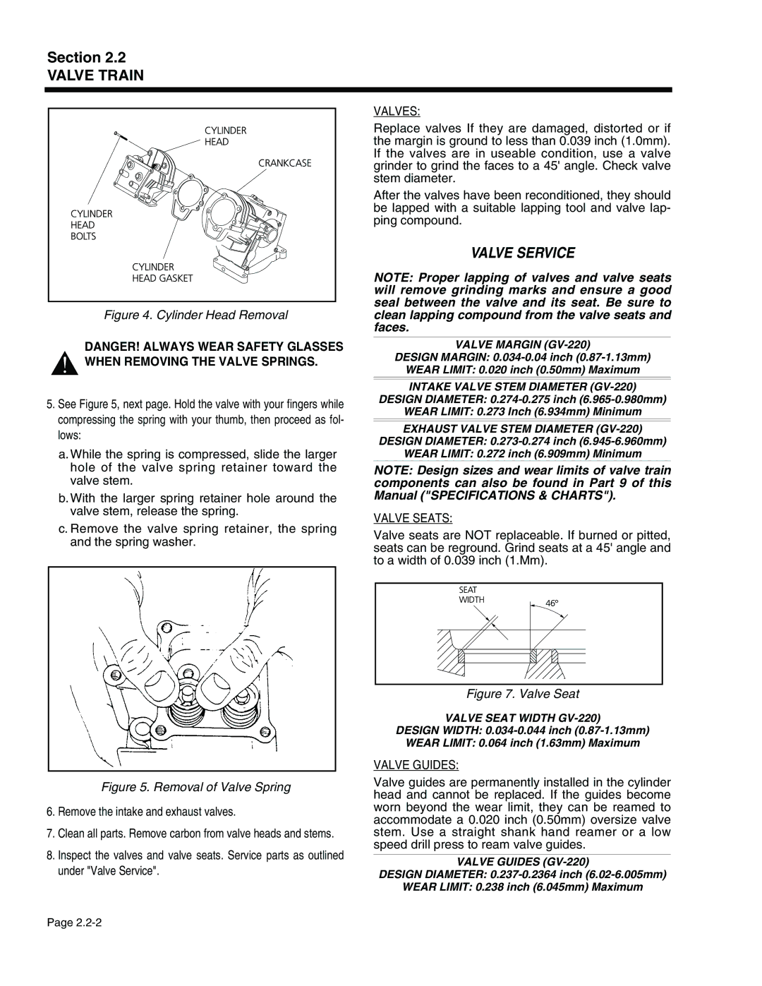 Generac Power Systems 940-2, 941-2 service manual Valve Service, Valves, Valve Seats, Valve Guides 