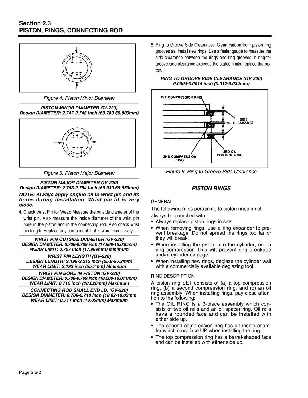 Generac Power Systems 940-2, 941-2 service manual Piston Rings, Ring Description 