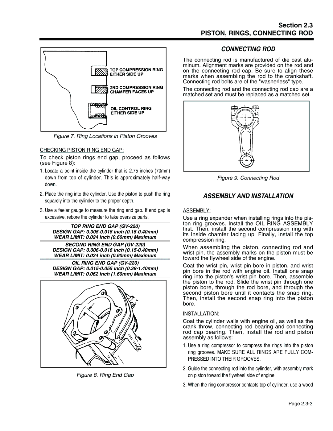 Generac Power Systems 941-2, 940-2 service manual Connecting ROD, Assembly and Installation 