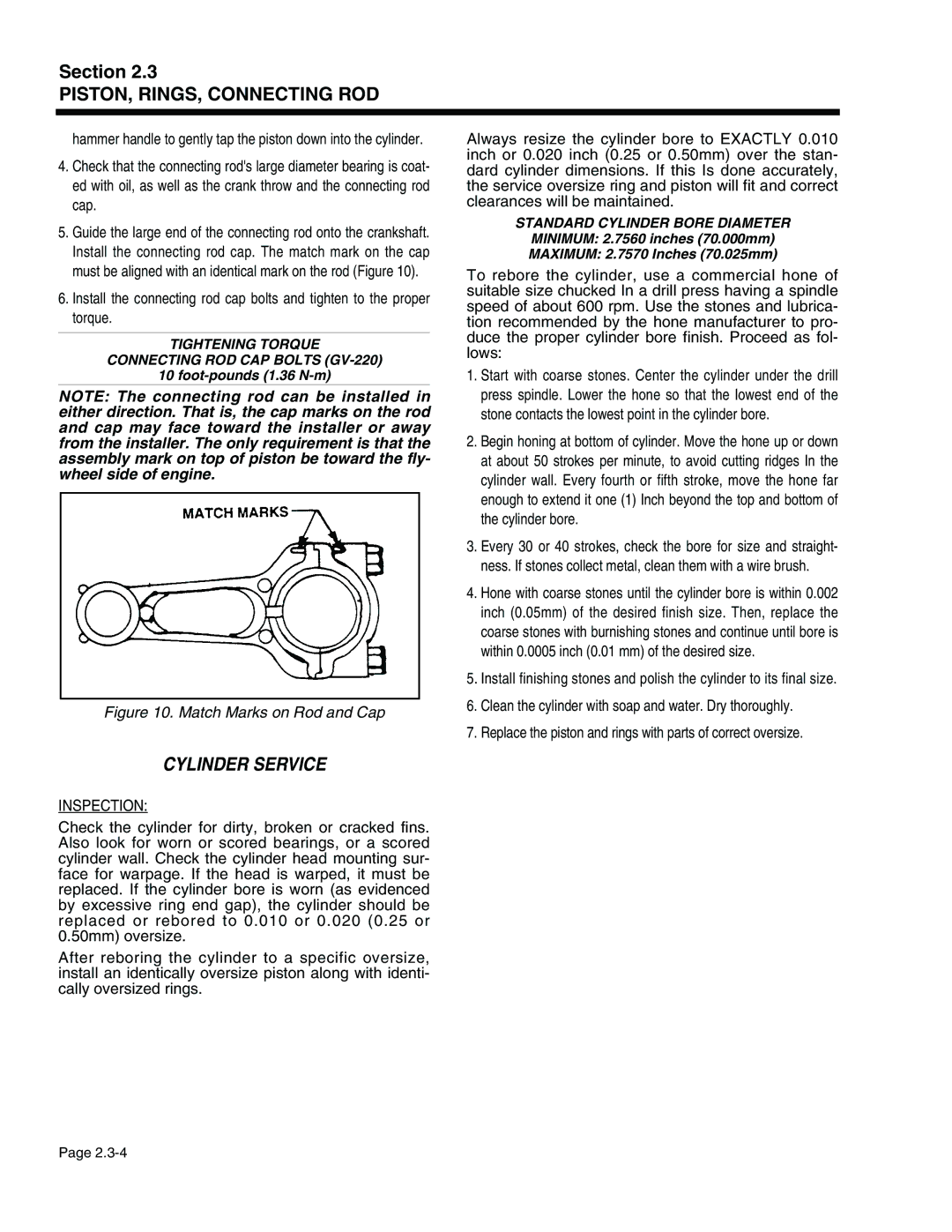 Generac Power Systems 940-2, 941-2 service manual Cylinder Service, Inspection 