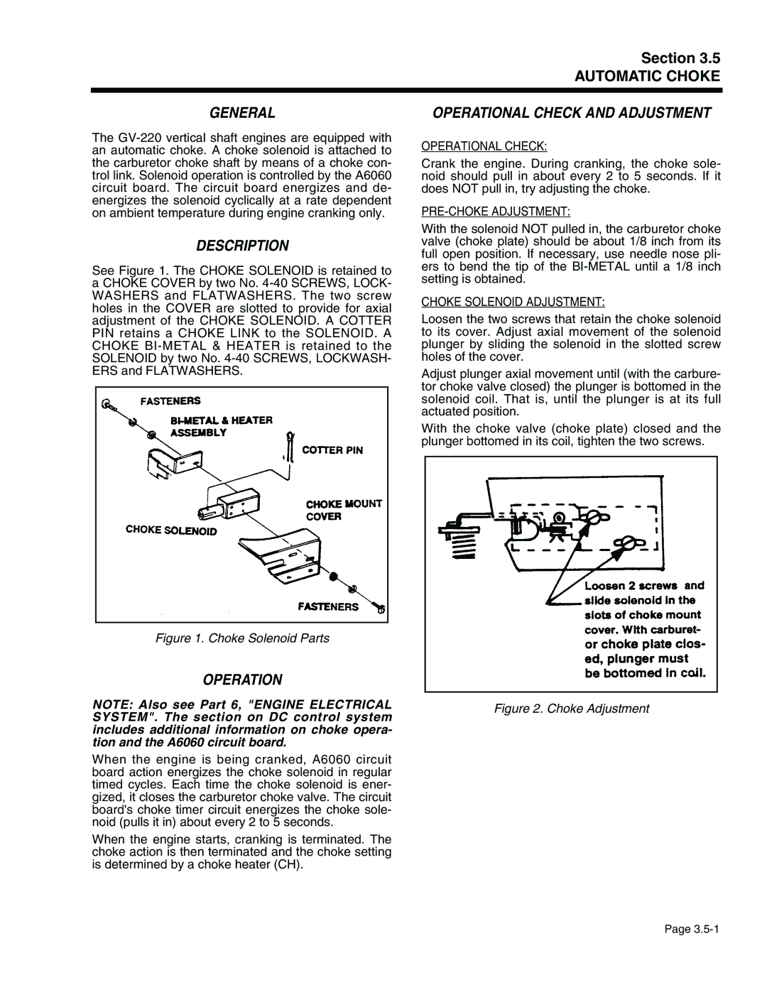 Generac Power Systems 941-2, 940-2 Operational Check and Adjustment, PRE-CHOKE Adjustment, Choke Solenoid Adjustment 