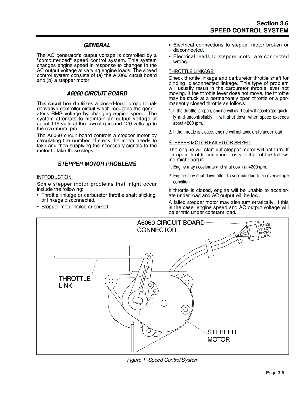 Generac Power Systems 941-2, 940-2 A6060 Circuit Board, Stepper Motor Problems, Introduction, Throttle Linkage 