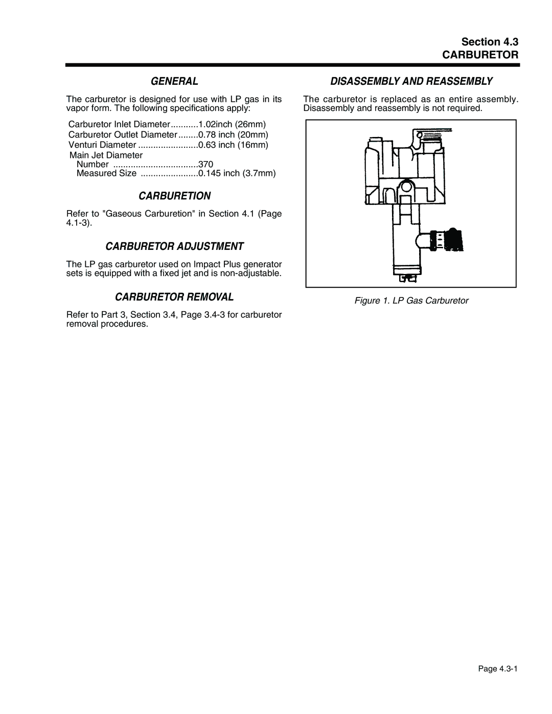 Generac Power Systems 941-2, 940-2 service manual Carburetion, Carburetor Adjustment, Disassembly and Reassembly 