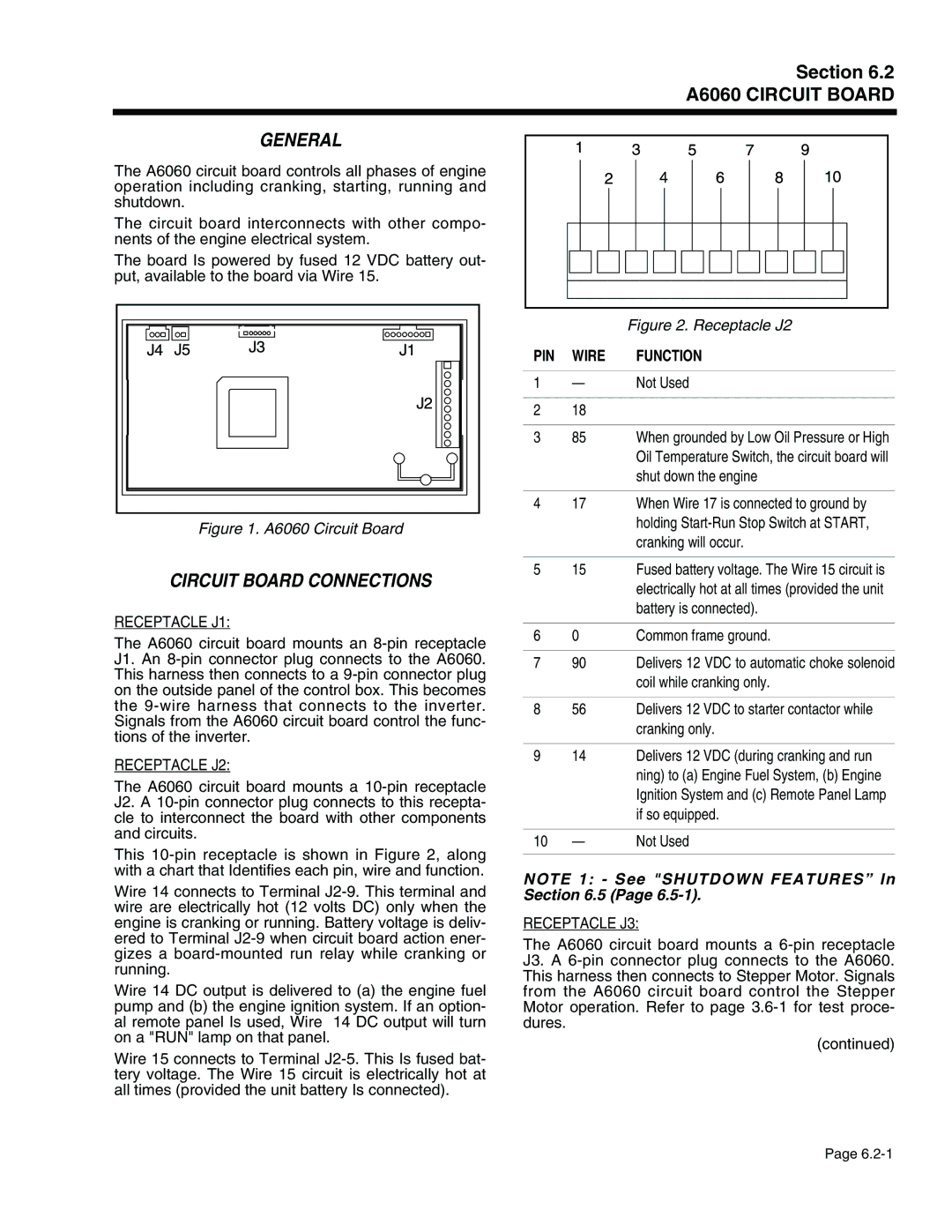 Generac Power Systems 941-2, 940-2 service manual Circuit Board Connections, Receptacle J1, Receptacle J2, Receptacle J3 