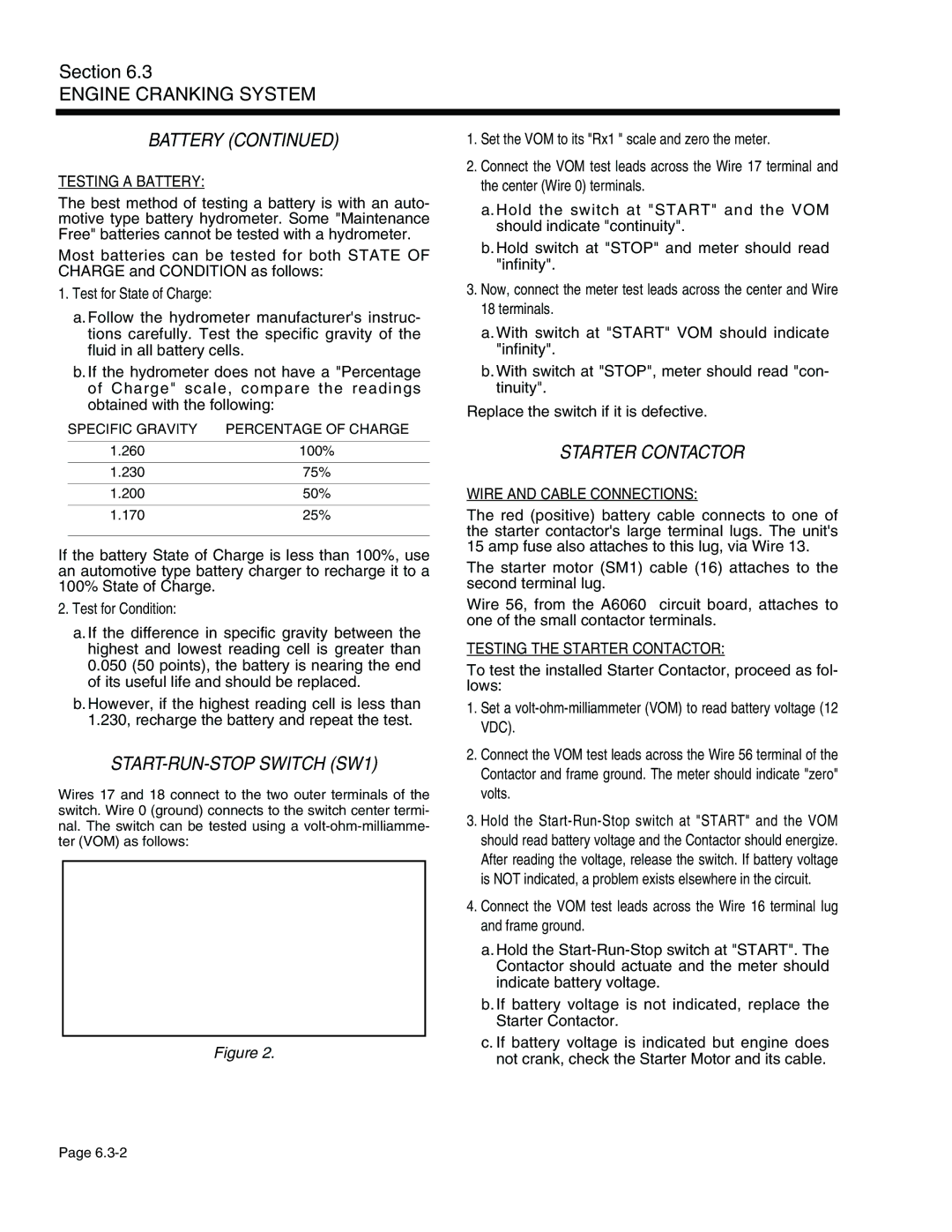 Generac Power Systems 940-2, 941-2 service manual Battery, START-RUN-STOP Switch SW1, Starter Contactor 