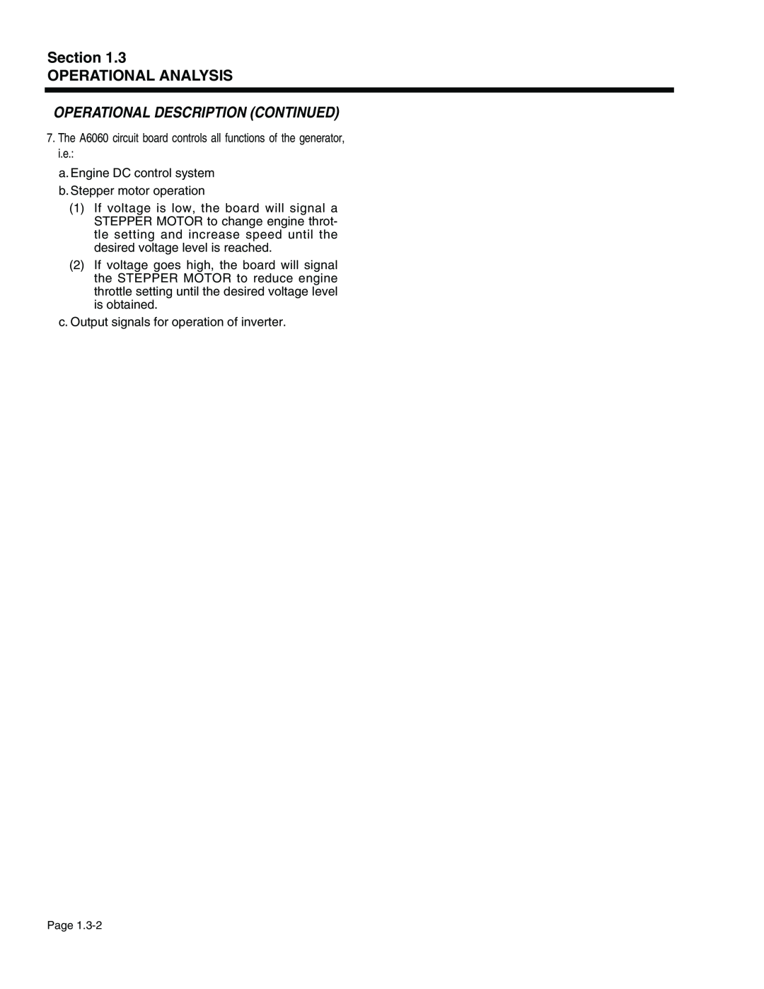 Generac Power Systems 940-2, 941-2 service manual Operational Description Continued, Section OPERATIONAL ANALYSIS 
