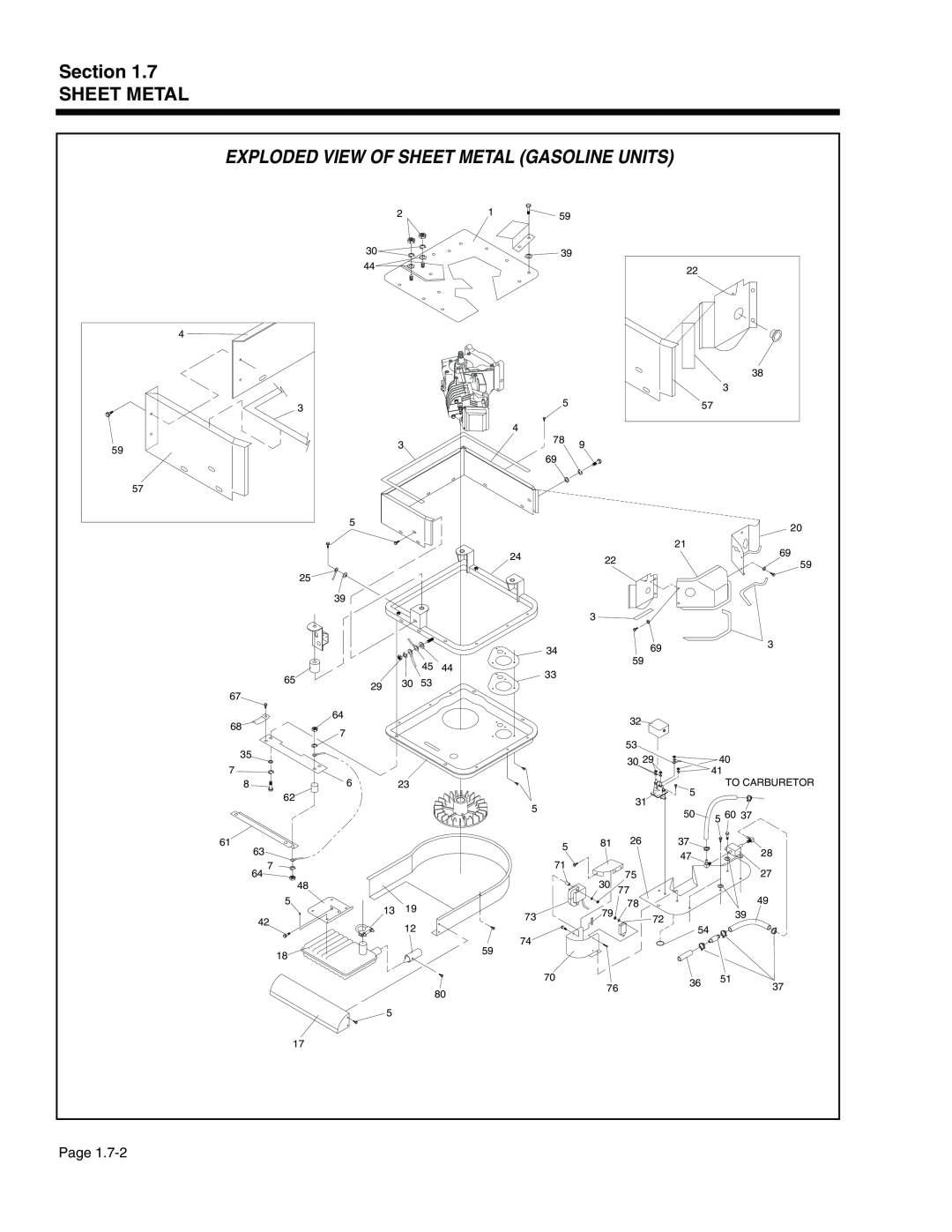 Generac Power Systems 940-2 Exploded View Of Sheet Metal Gasoline Units, Section SHEET METAL, Page, To Carburetor, 5 60 