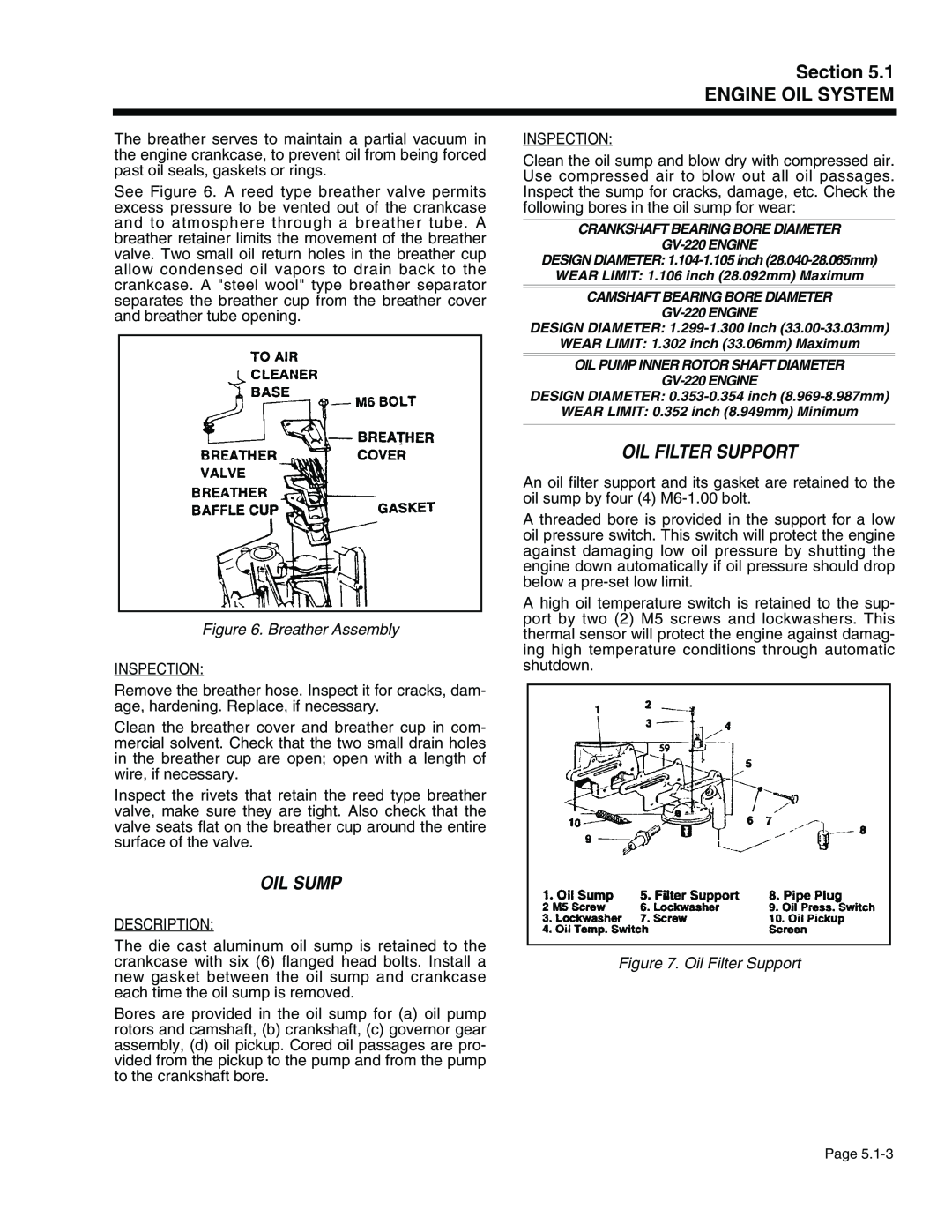 Generac Power Systems 941-2, 940-2 service manual Oil Sump, Oil Filter Support, Breather Assembly, Section ENGINE OIL SYSTEM 