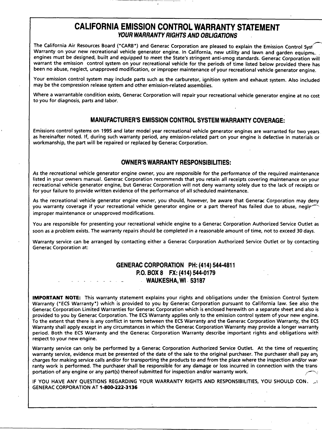 Generac Power Systems 9734-3 manual 