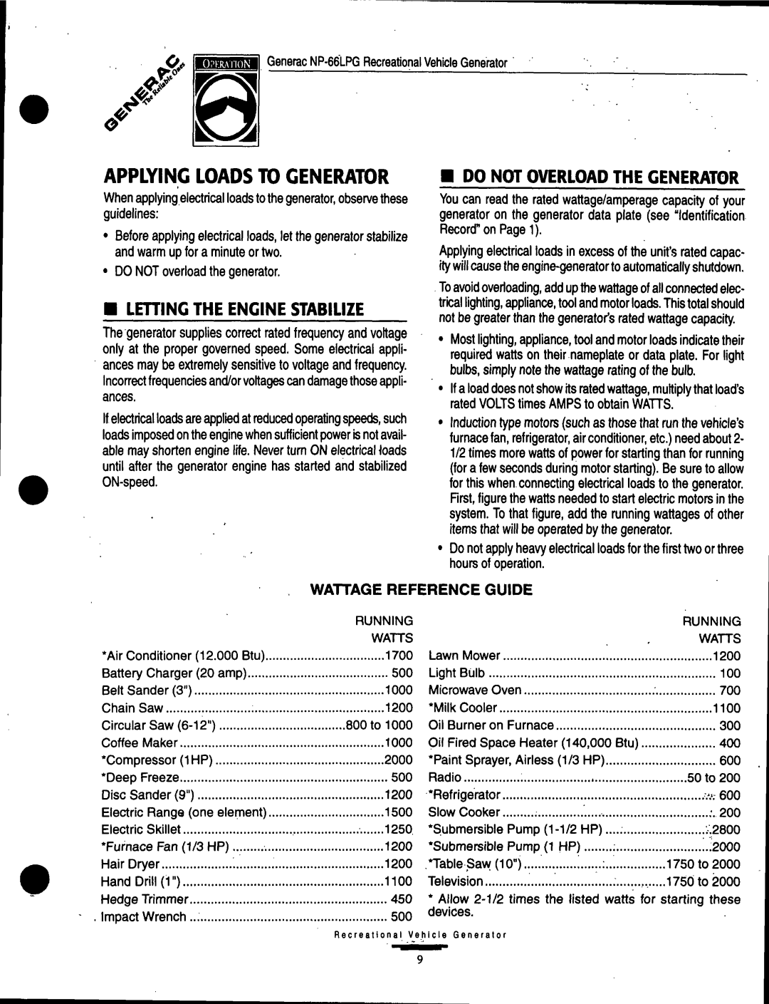 Generac Power Systems 9734-3 manual 