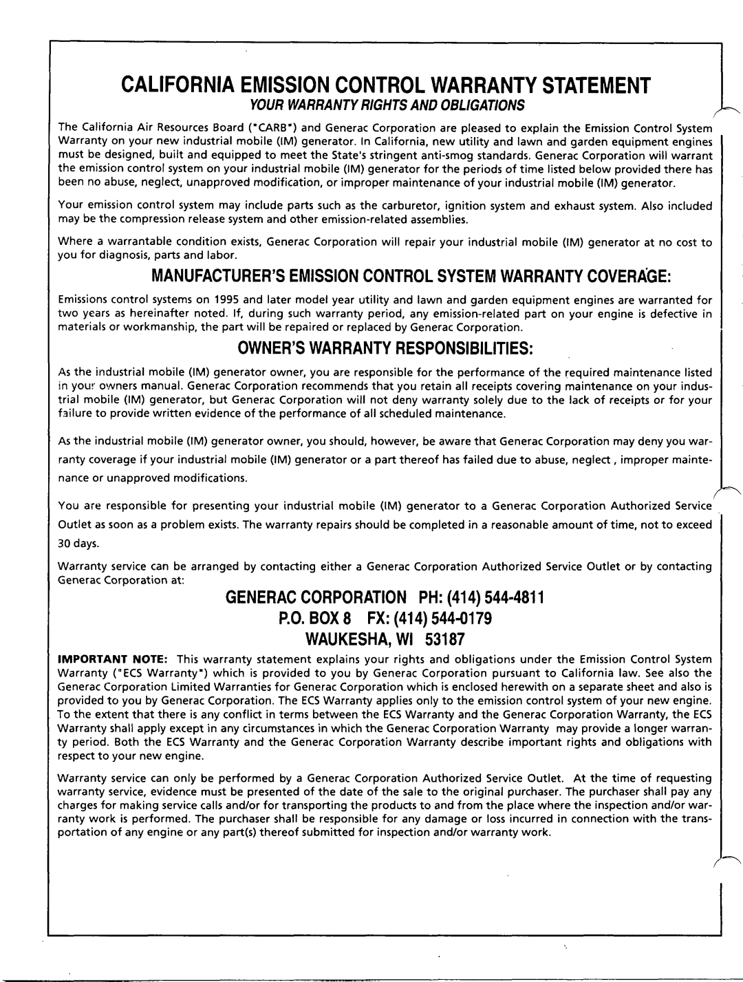 Generac Power Systems A-2624 manual 