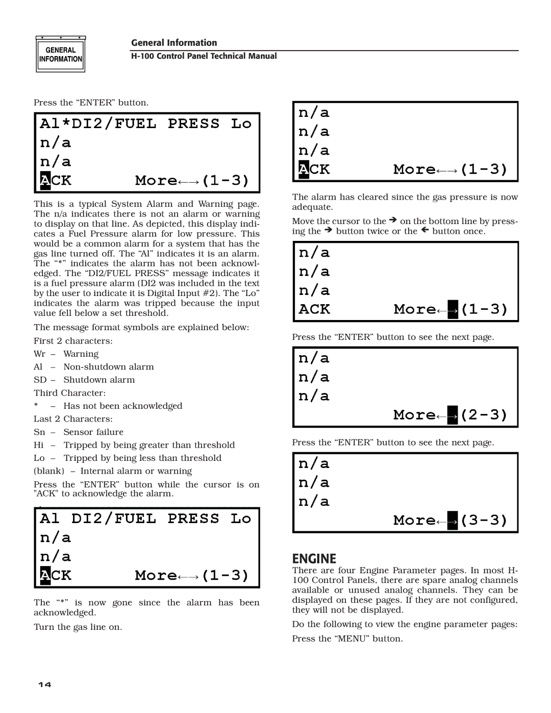 Generac Power Systems H-100 technical manual Engine 