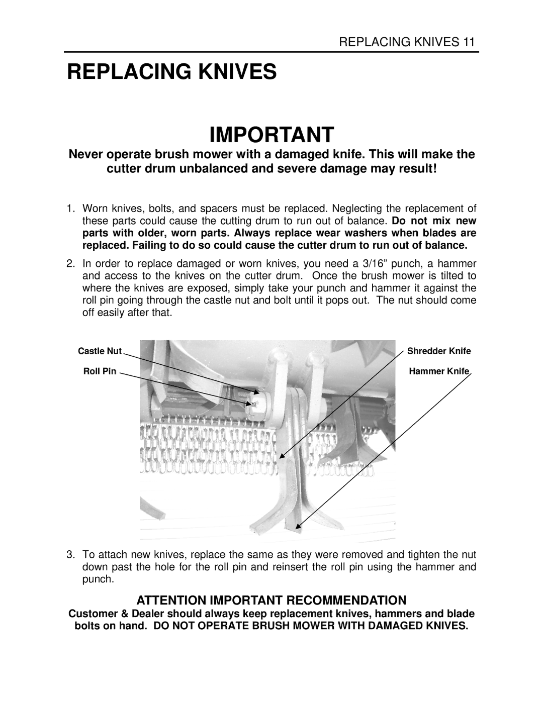 Generac Power Systems K4080 manual Replacing Knives 