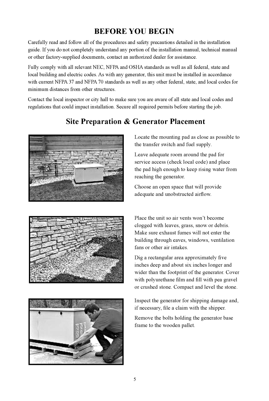 Generac Power Systems OG 2697 manual Before You Begin, Site Preparation & Generator Placement 