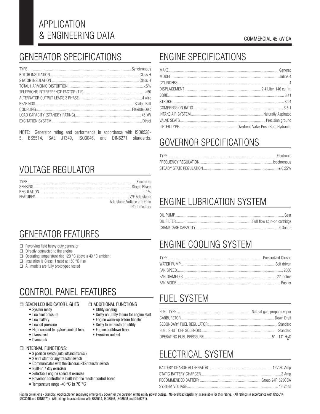 Generac Power Systems QT04524 manual Application & Engineering Data 
