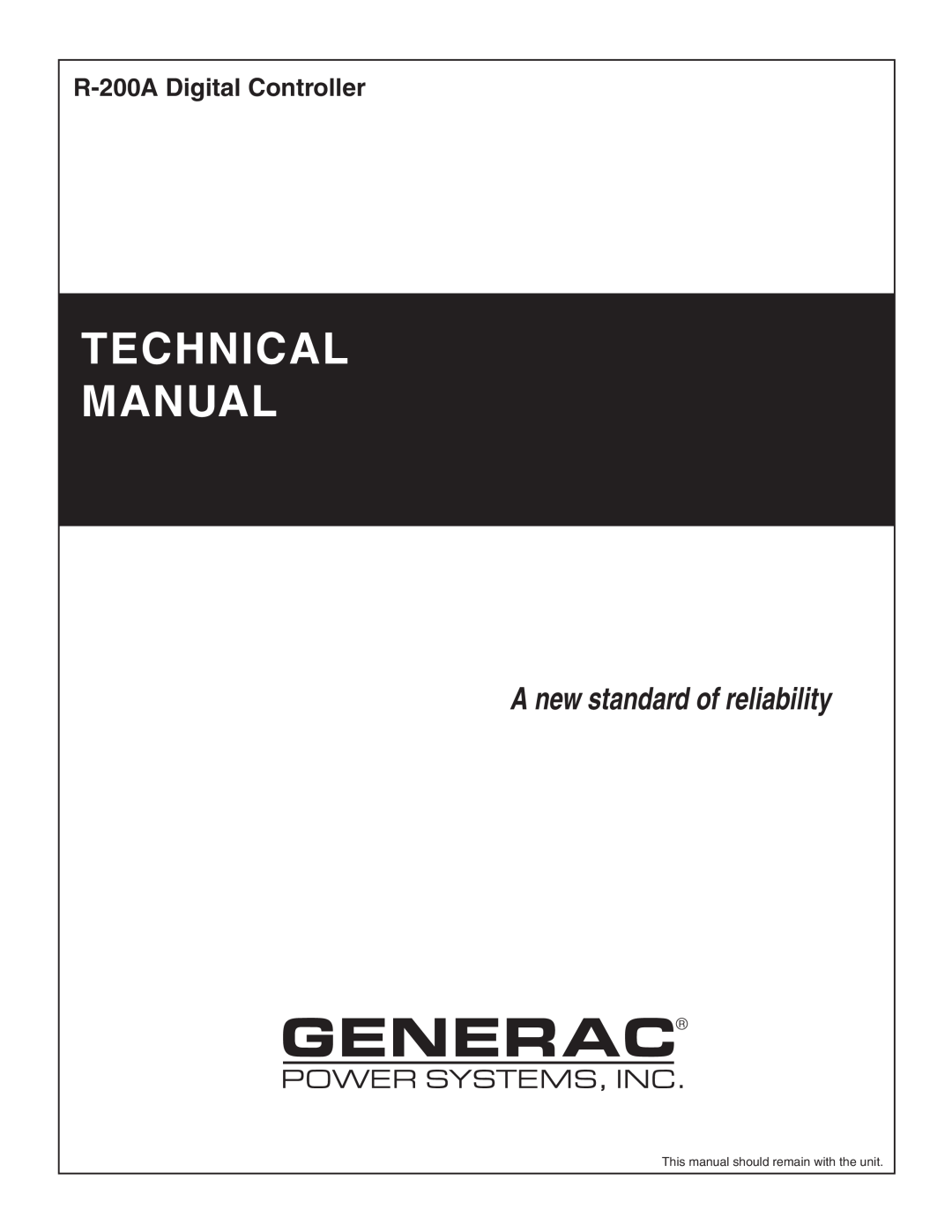 Generac Power Systems technical manual Technical Manual, A new standard of reliability, R-200A Digital Controller 