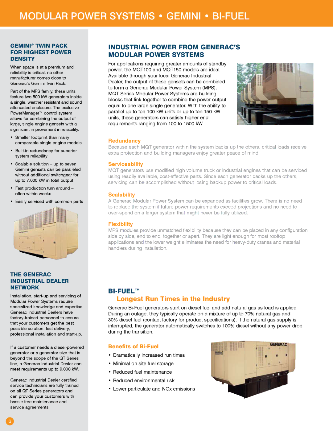 Generac Power Systems Transfer Switches and Accessories manual Modular Power Systems Gemini Bi-Fuel, Bi-fuel­ 