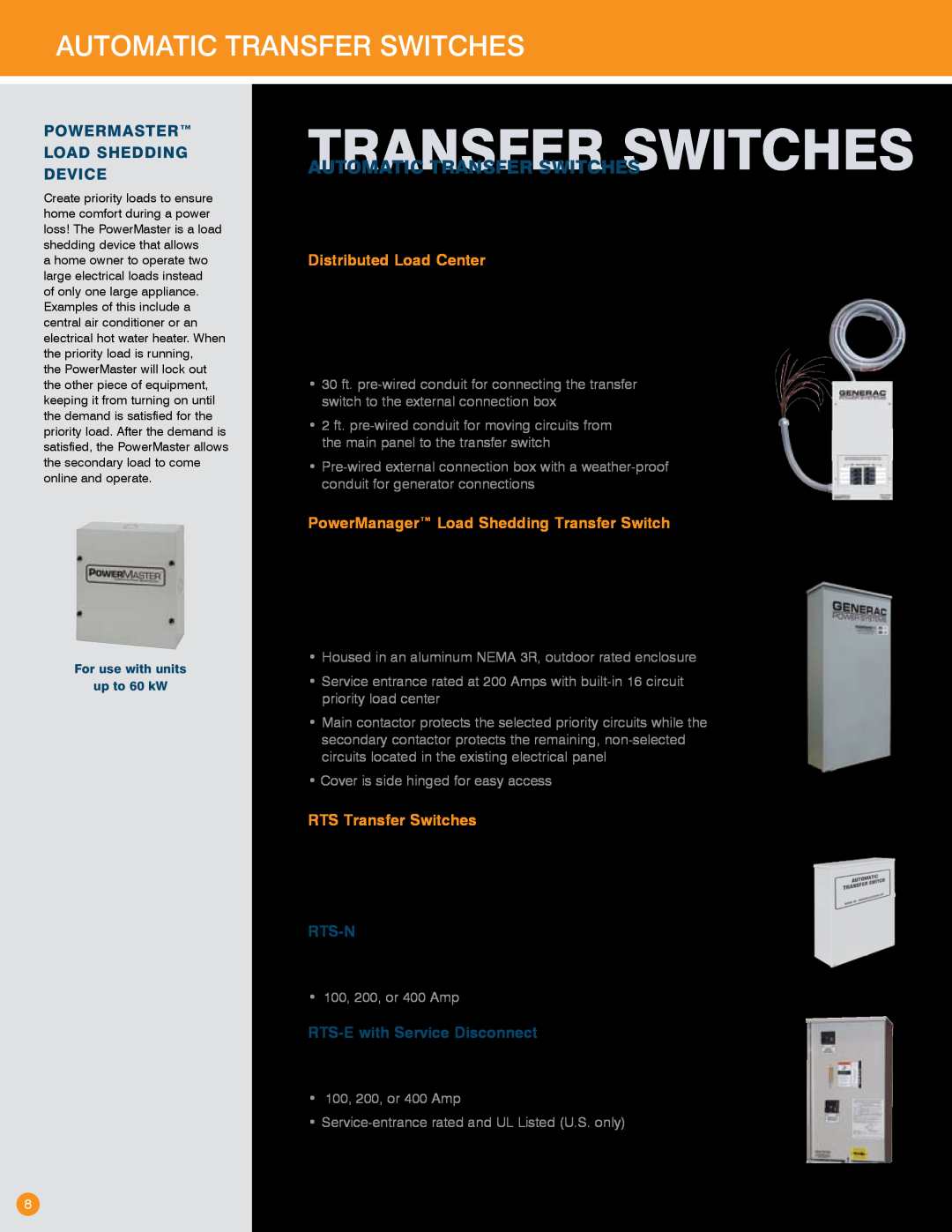 Generac Power Systems Transfer Switches and Accessories Automatic Transfer Switches, PowerMaster Load Shedding Device 