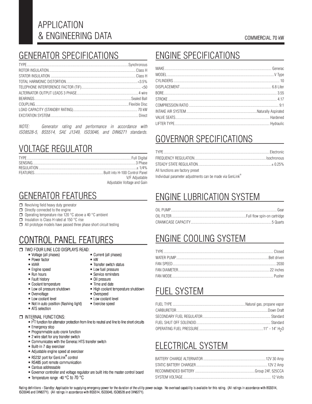 Generac Power Systems UL 2200 manual Application & Engineering Data 