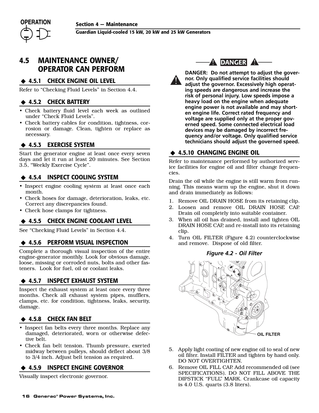 Generac Power Systems 004721-0, 004722-0, 004723-0, 004724-0, 004725-0, 004725-1, 004725-2, 004725-3, 004726-0 owner manual 