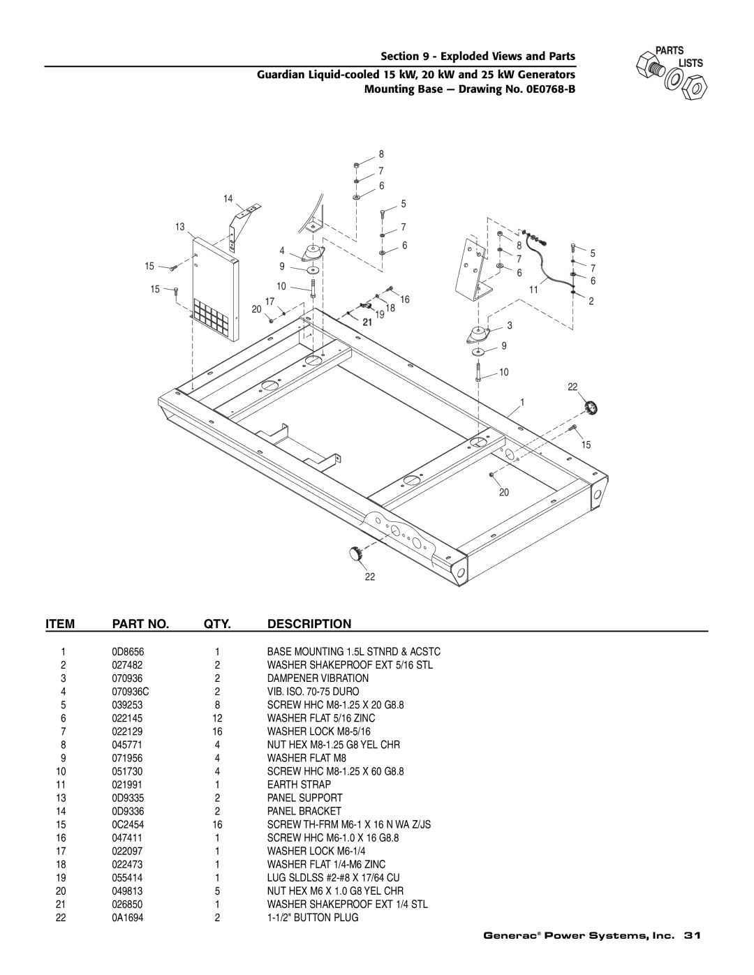 Generac Power Systems 004721-0, 004722-0, 004723-0, 004724-0, 004725-0, 004725-1, 004725-2, 004725-3, 004726-0 Earth Strap 