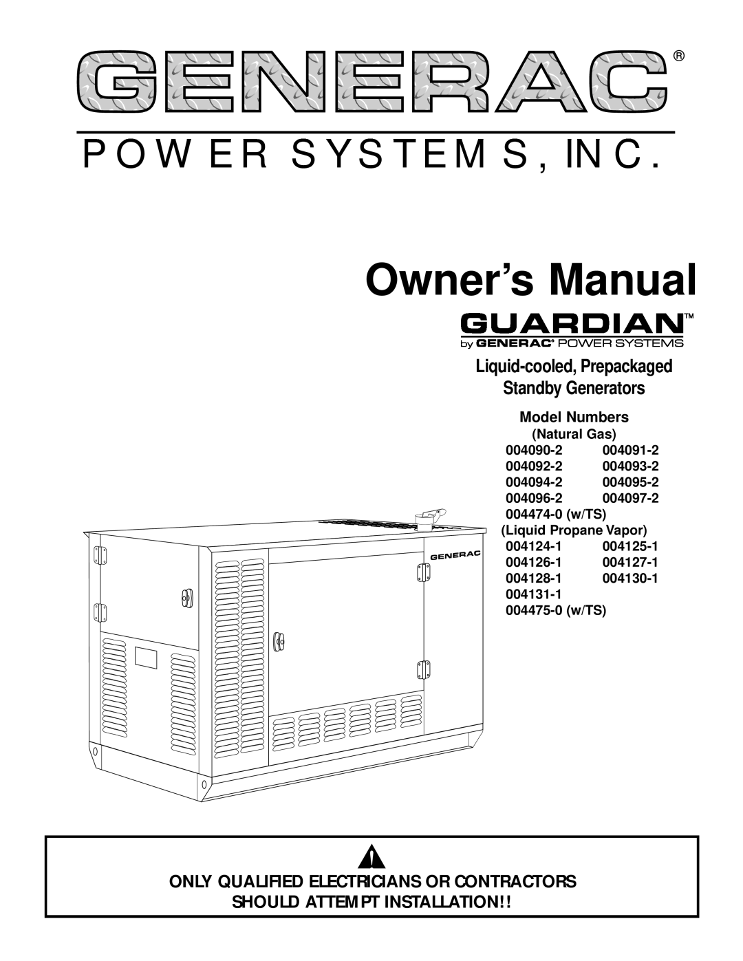 Generac Power Systems owner manual Power Systems, Inc, Liquid-cooled, Prepackaged Standby Generators, Model Numbers 