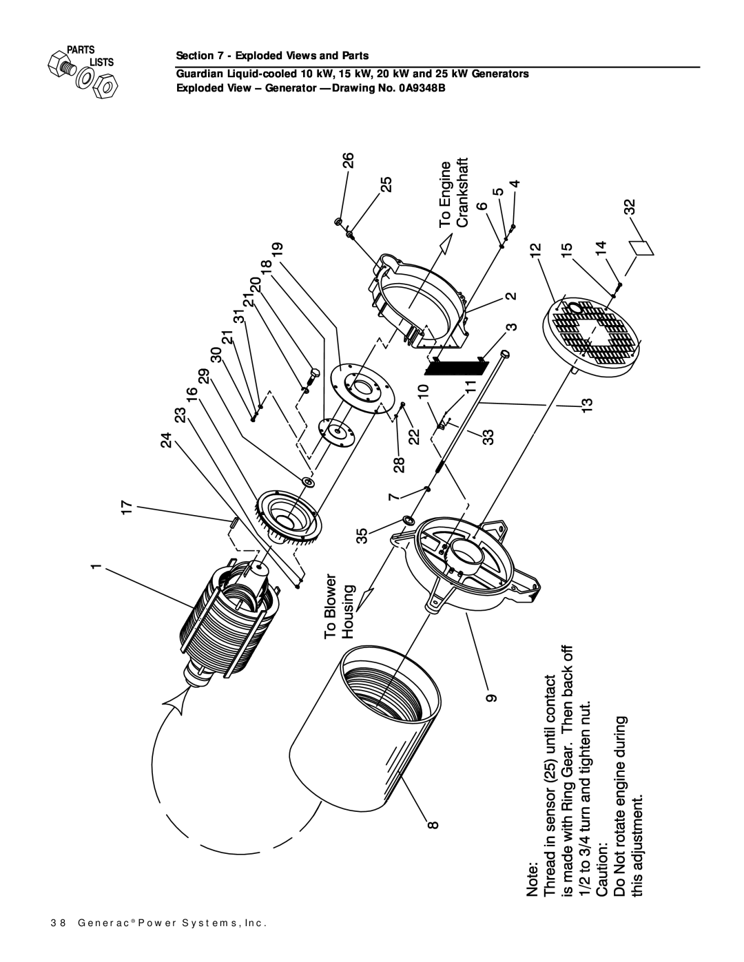 Generac Power Systems owner manual Exploded Views and Parts, Generac Power Systems, Inc 