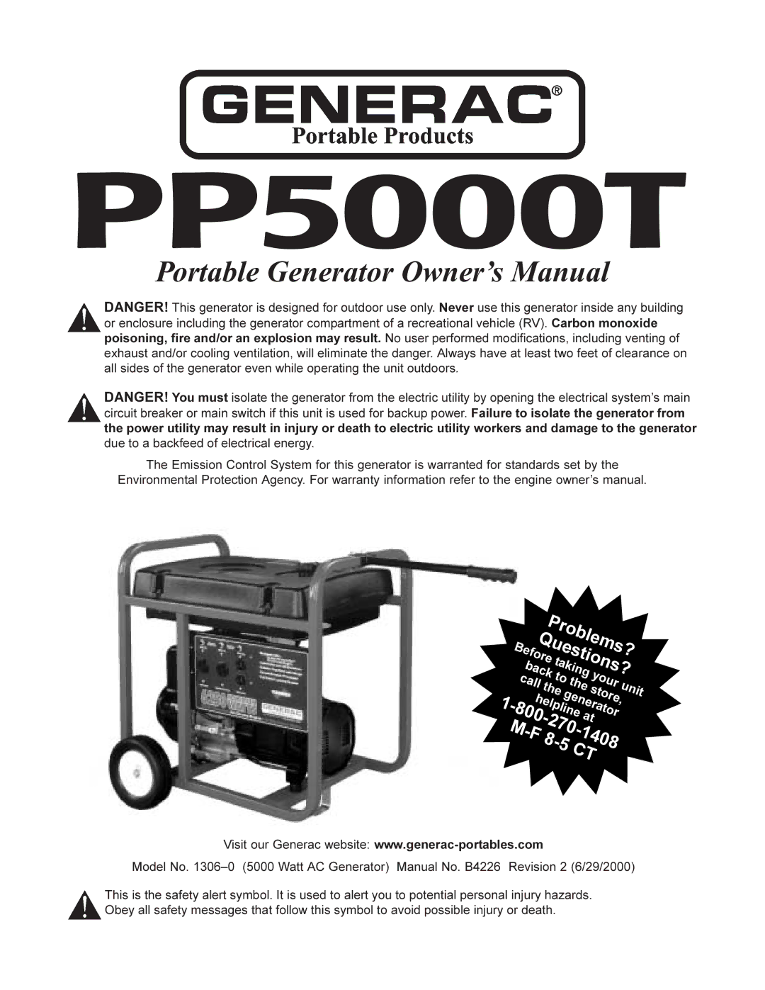 Generac PP5000T manual 