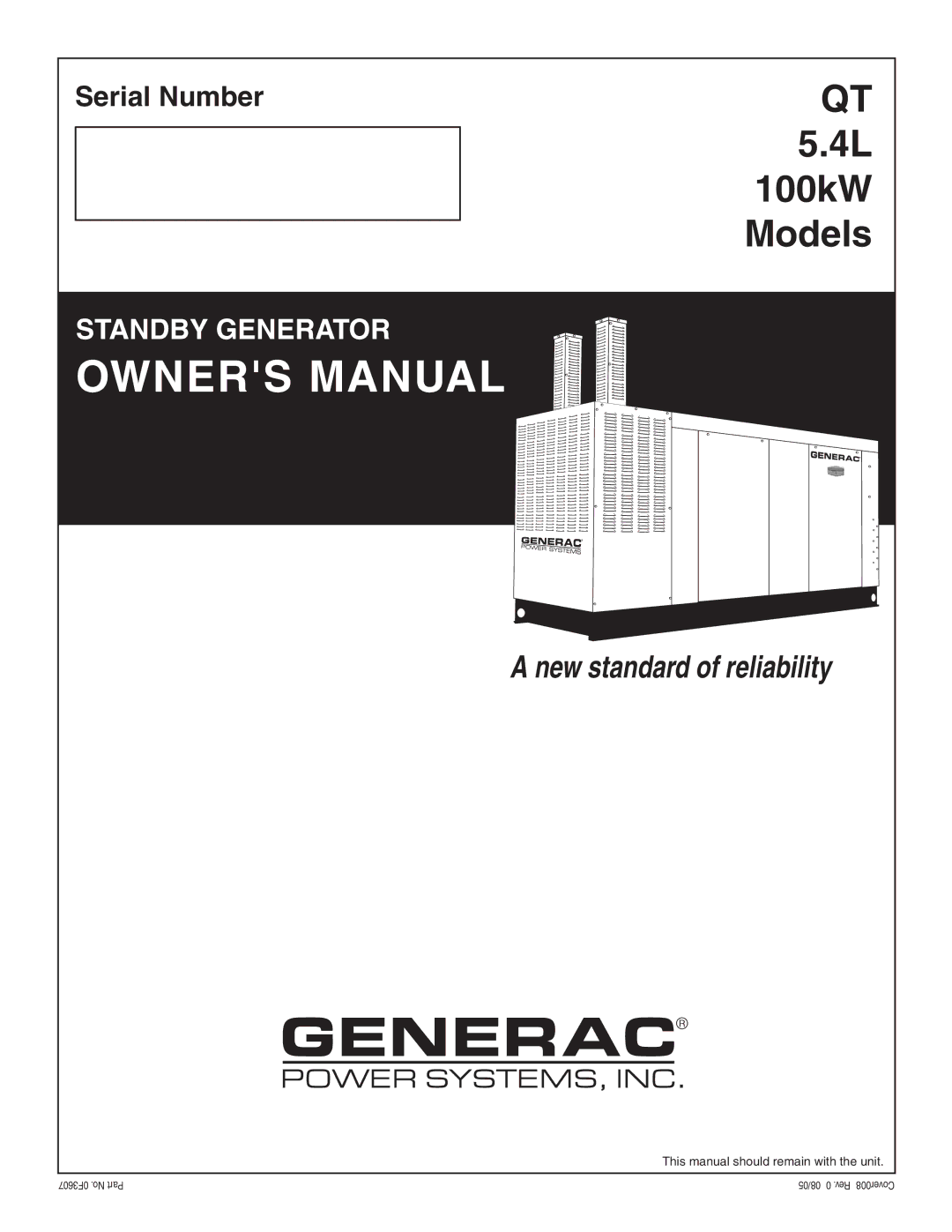 Generac owner manual QT 5.4L 100kW Models 