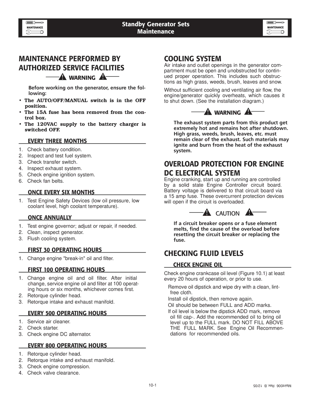 Generac QT owner manual Cooling System, Checking Fluid Levels 