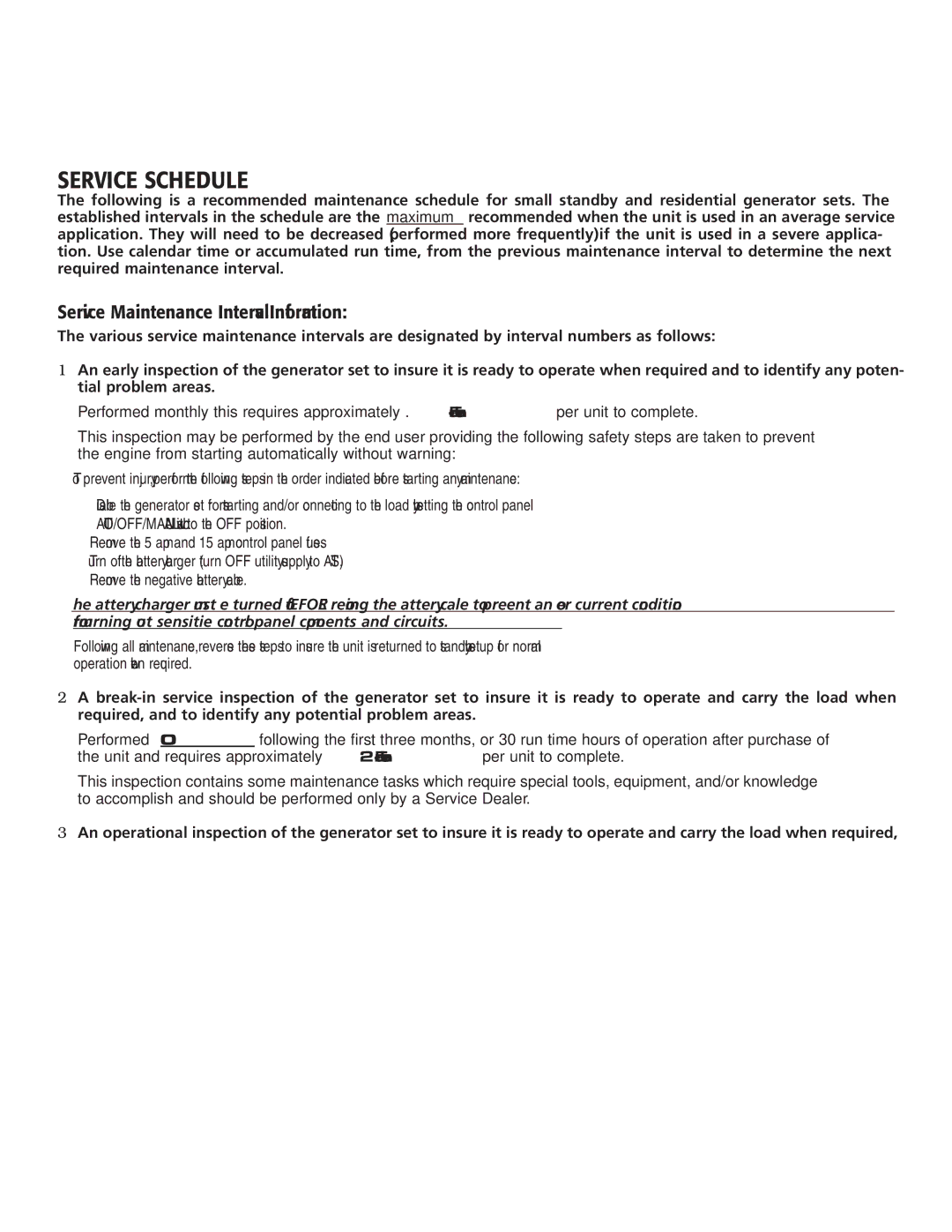 Generac QT owner manual Service Schedule, Service Maintenance Interval Information 