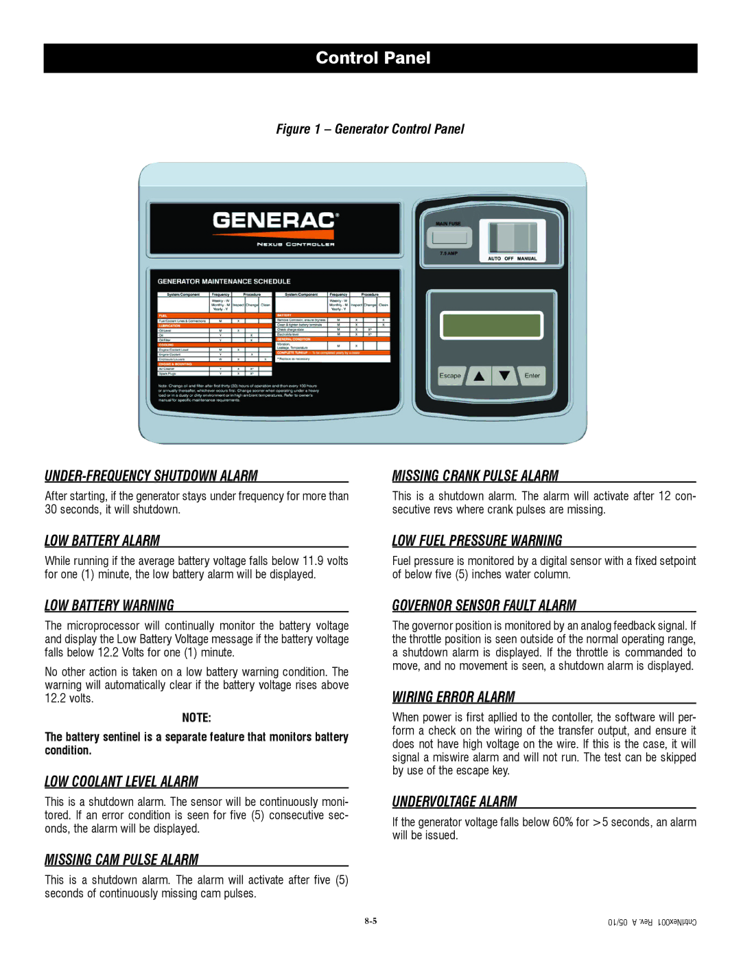 Generac QT04524ANSX UNDER-FREQUENCY Shutdown Alarm, Missing Crank Pulse Alarm, LOW Battery Alarm, LOW Battery Warning 