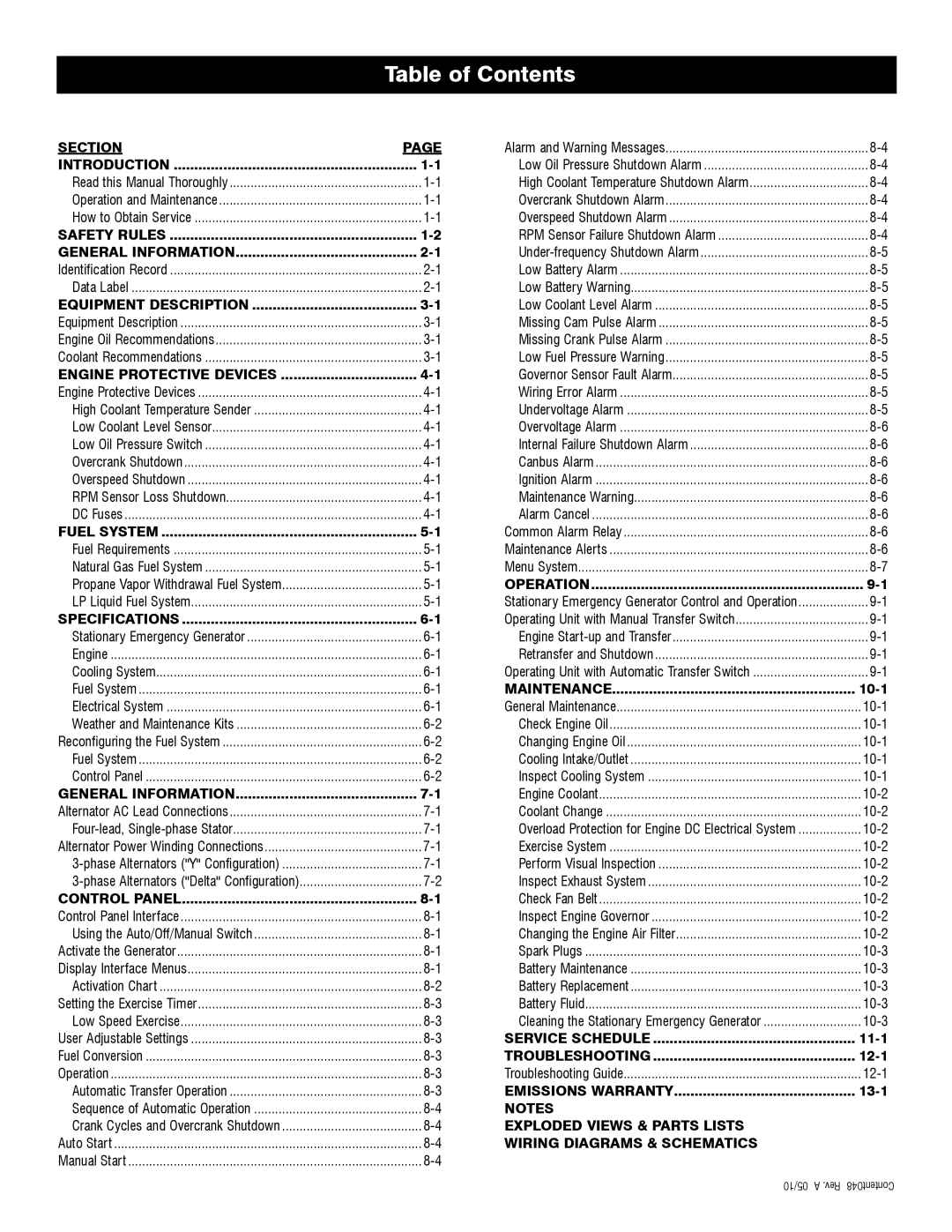 Generac QT04524ANSX owner manual Table of Contents 